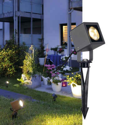 SLV LED Gartenstrahler LED Erdspieß-Strahler Nautilus Square in anthrazit, IP65, keine Angabe, Leuchtmittel enthalten: Ja, fest verbaut, LED, warmweiss, Außenstrahler