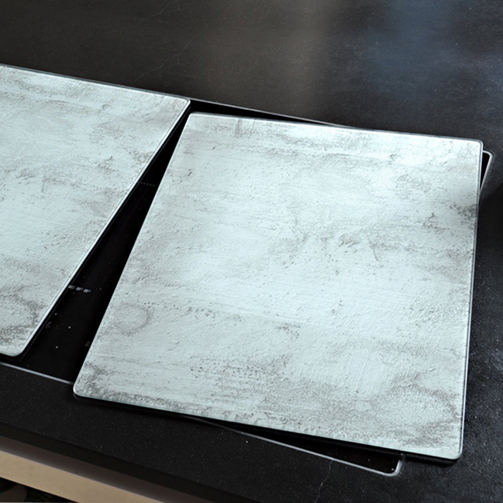 KESPER® Herdblende-/Abdeckplatte XL Herdabdeckplatte, Motiv: Beton, ESG-Sicherheitsglas, (Set, 2 tlg), für bis zu 80cm breite Kochfelder