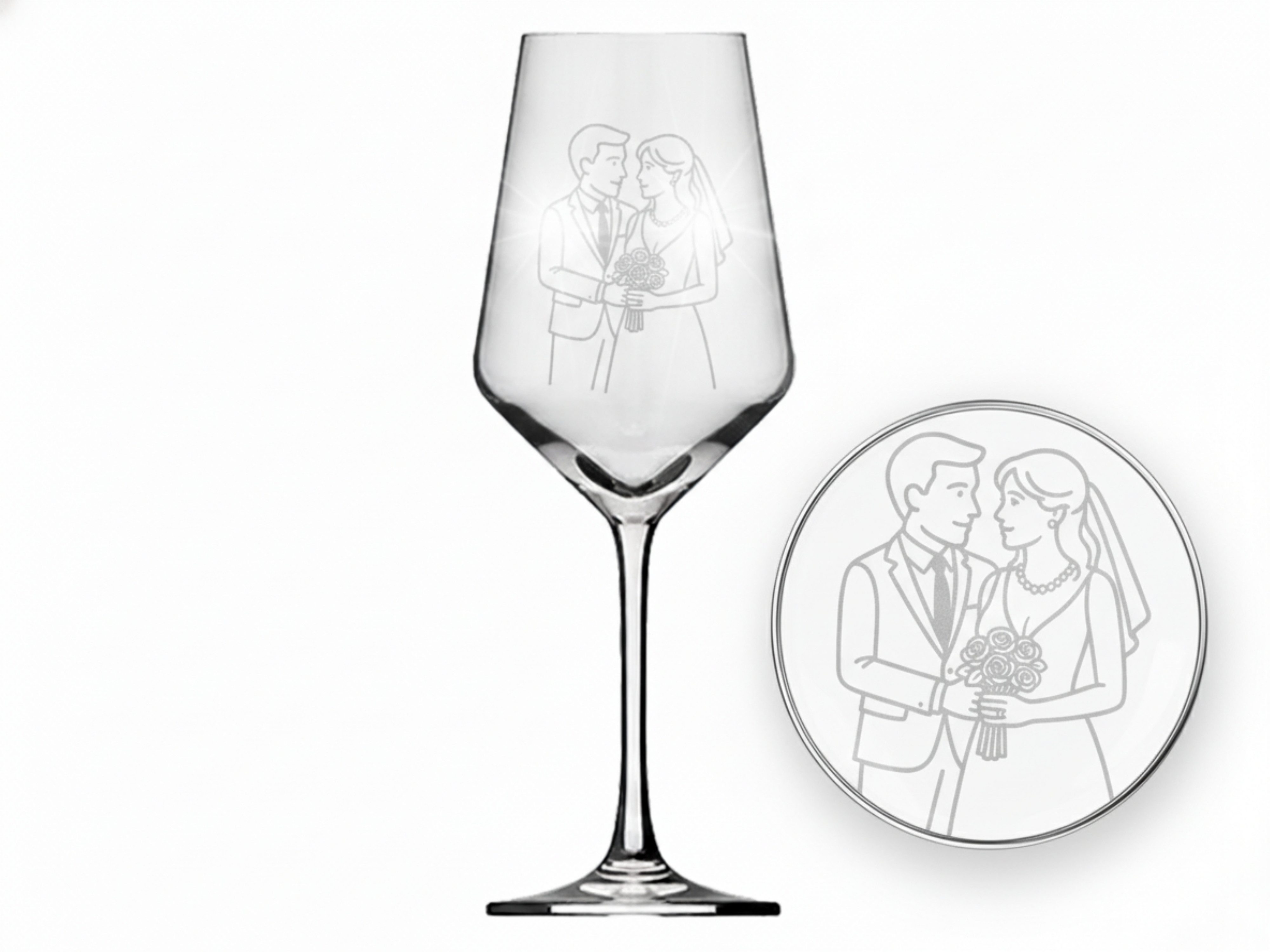 eXODA Weinglas Hochzeit mit Brautpaar-Motiv - spülmaschinenfeste Gravur, 1-tlg., Glas, Atemberaubende Darstellung