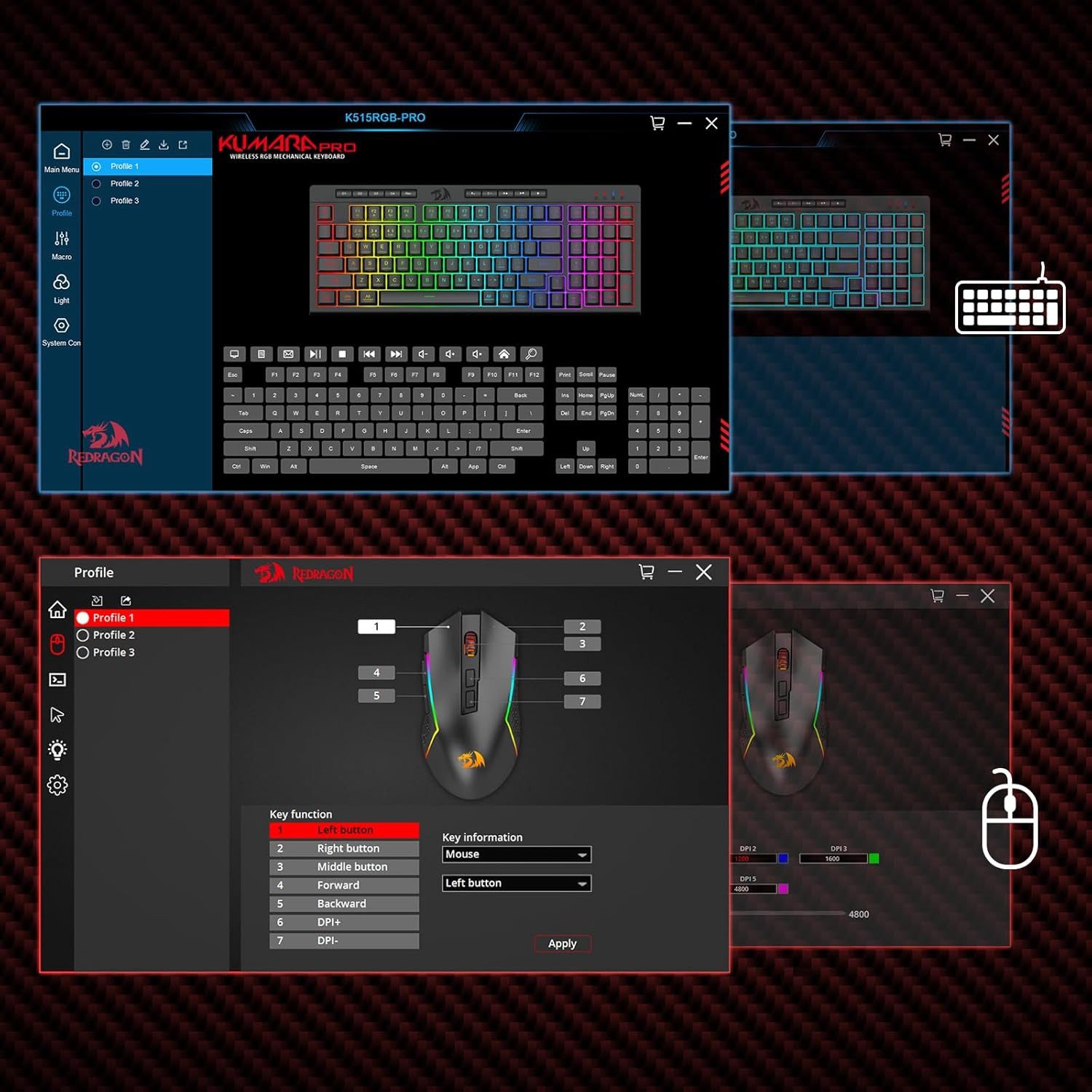 Redragon S142 Membrantastatur mit Maus, Gaming Tastatur- und Maus-Set, 2,4 GHz/Bluetooth/kabelgebunden, RGB, Anti-Ghosting, Programmierbar