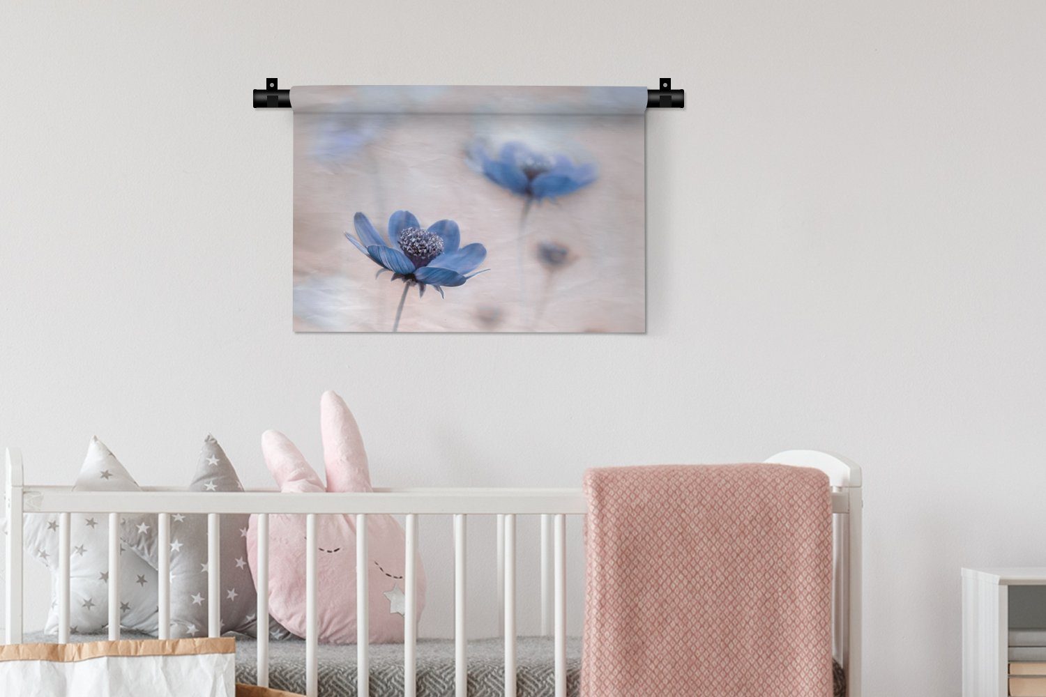 Schlafzimmer, - Blumen Wohnzimmer, für Natur MuchoWow Kleid, Kosmos Wanddekoobjekt Kinderzimmer Wandbehang, Blau, Wanddeko - -