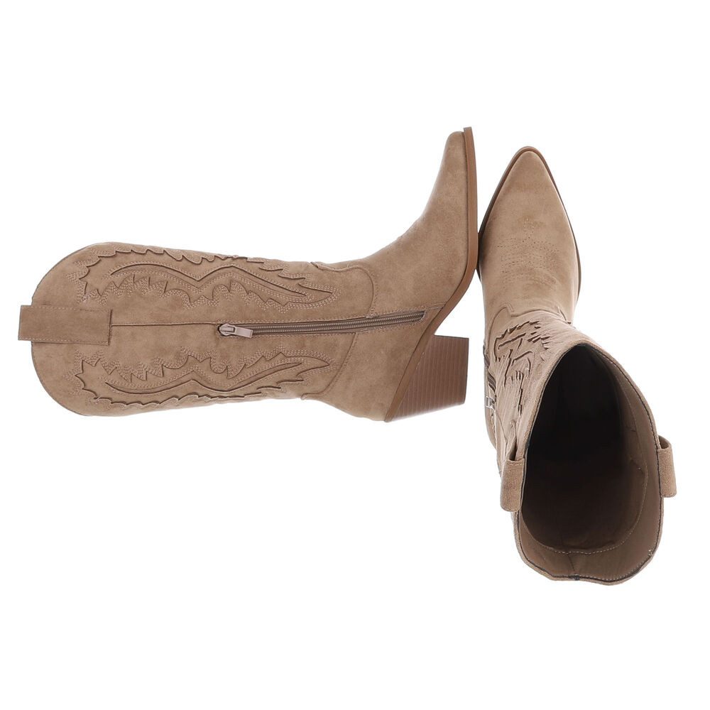 Ital-Design Damen Cowboystiefel mit Blockabsatz und Prägung Westernstiefel (92002497) Blockabsatz Stiefel in Hellbraun