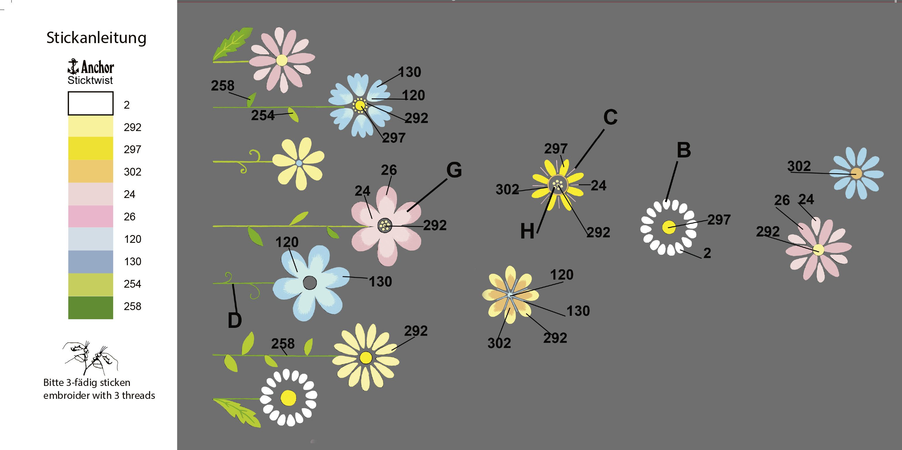 Delindo Lifestyle Kreativset Handarbeits-Stickpackung - Sticken im Spannstich - Blumenwiese, Sticktechnik: Spannstich