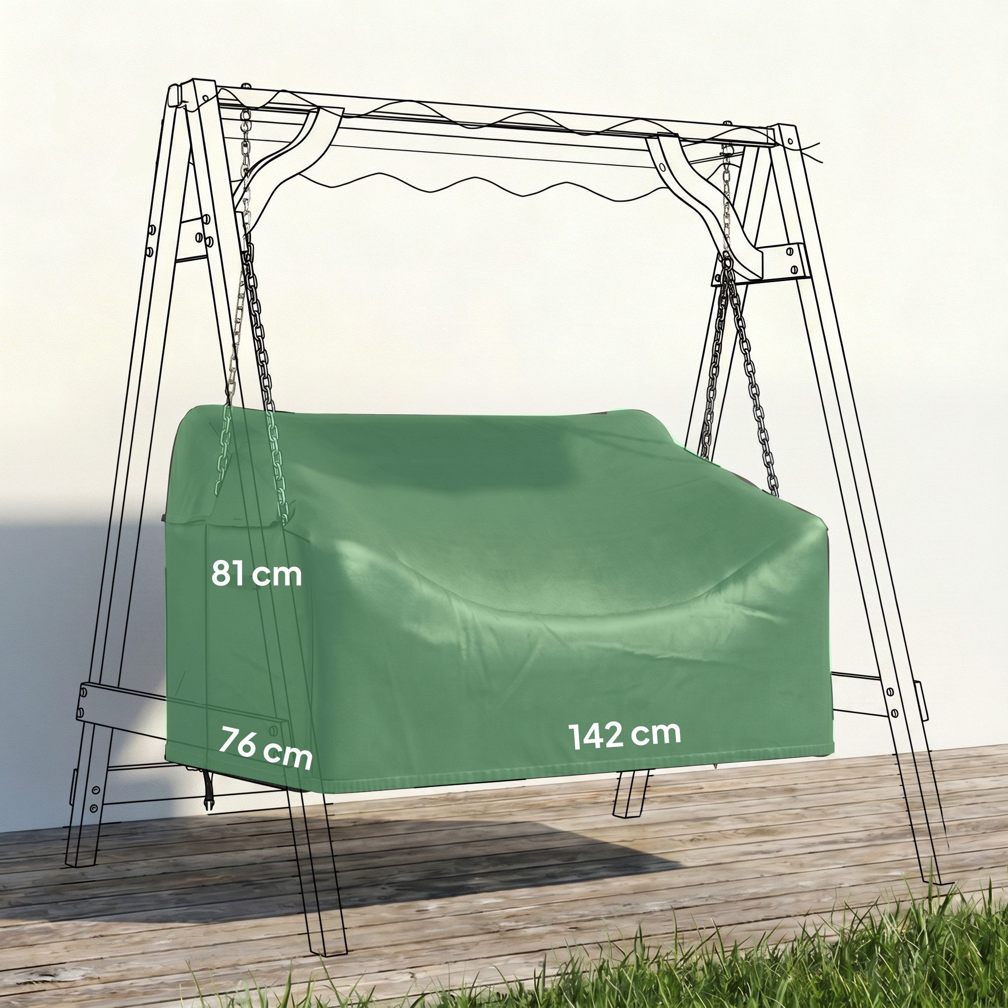 Outsunny Gartenmöbel-Schutzhülle Hollywoodschaukel Abdeckung, Winddicht, 142 x 76 x 81 cm Schwarz (Abdeckplane, 1-St., für 2-Sitzer Gartenschaukel), Wasserdicht – Bild 3 von 5