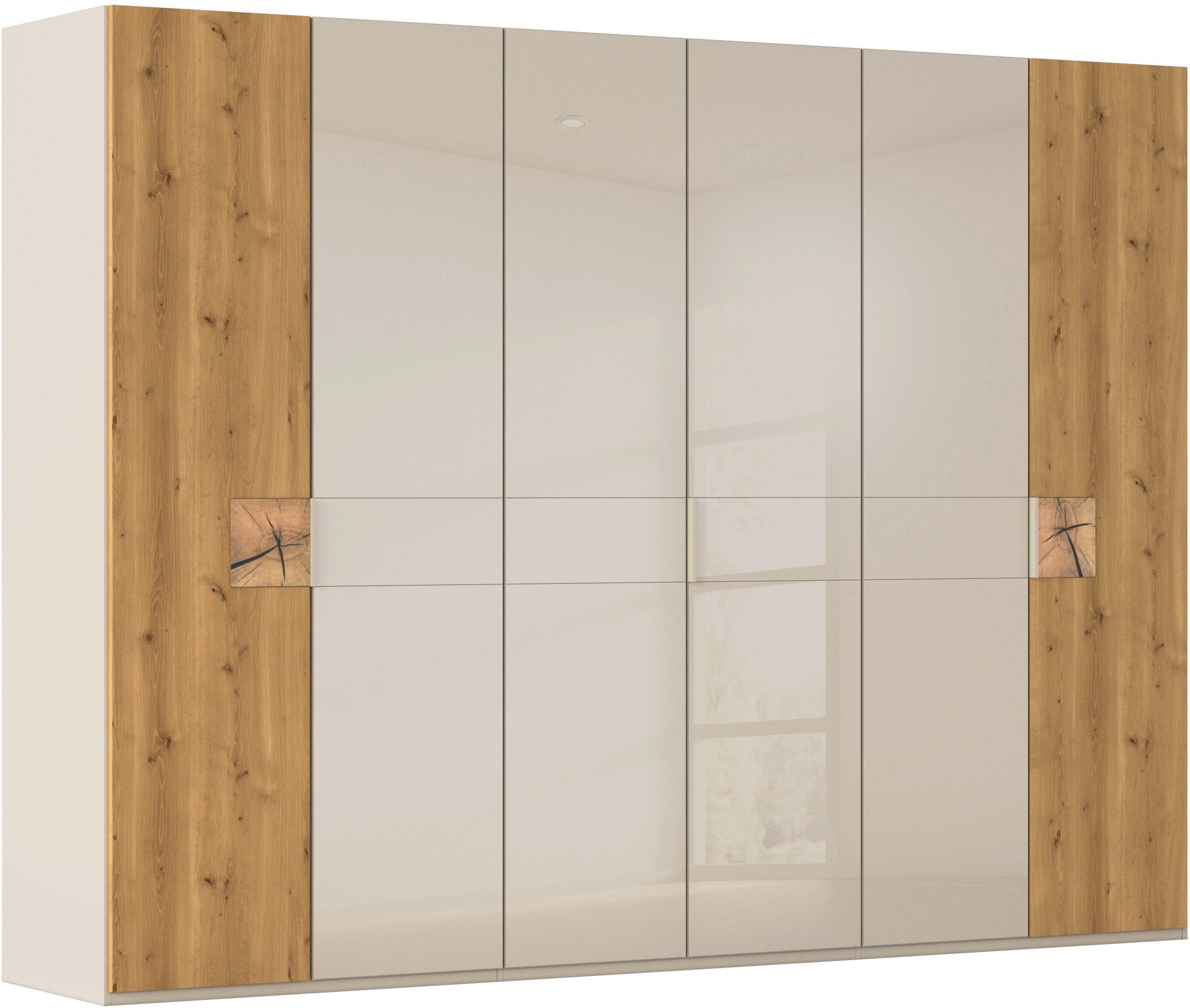 rauch Kleiderschrank Drehtürenschrank Schrank Garderobe Wäscheschrank KONA (Breiten 251/301 cm, Höhe 223 cm, Tiefe 61 cm) Glasauflage, Massivholz-Absetzung, SOFT-CLOSE-FUNKTION MADE IN GERMANY