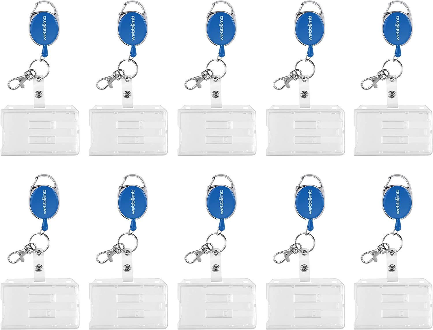 WEBBOMB Schlüsselanhänger 10x Ausweishalter Hartplastik mit Schlüssel Jojo + Doppel Kartenhalter blau