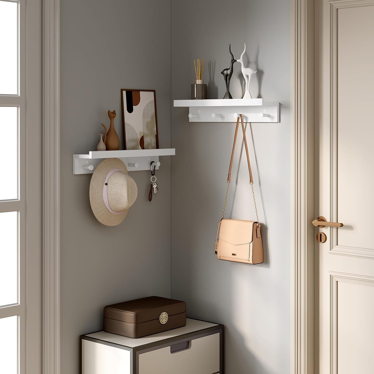 Woltu Wandregal, mit Haken, Schweberegal weiß, Zimmer Wanddeko günstig online kaufen