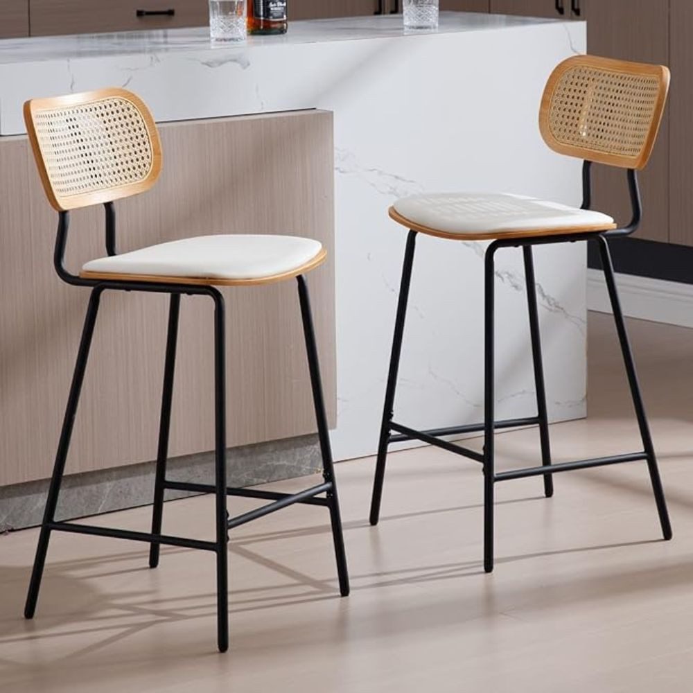 WAHSON OFFICE CHAIRS Barhocker 2er Set Rattan Barstuhl mit Metallbeinen Sit günstig online kaufen