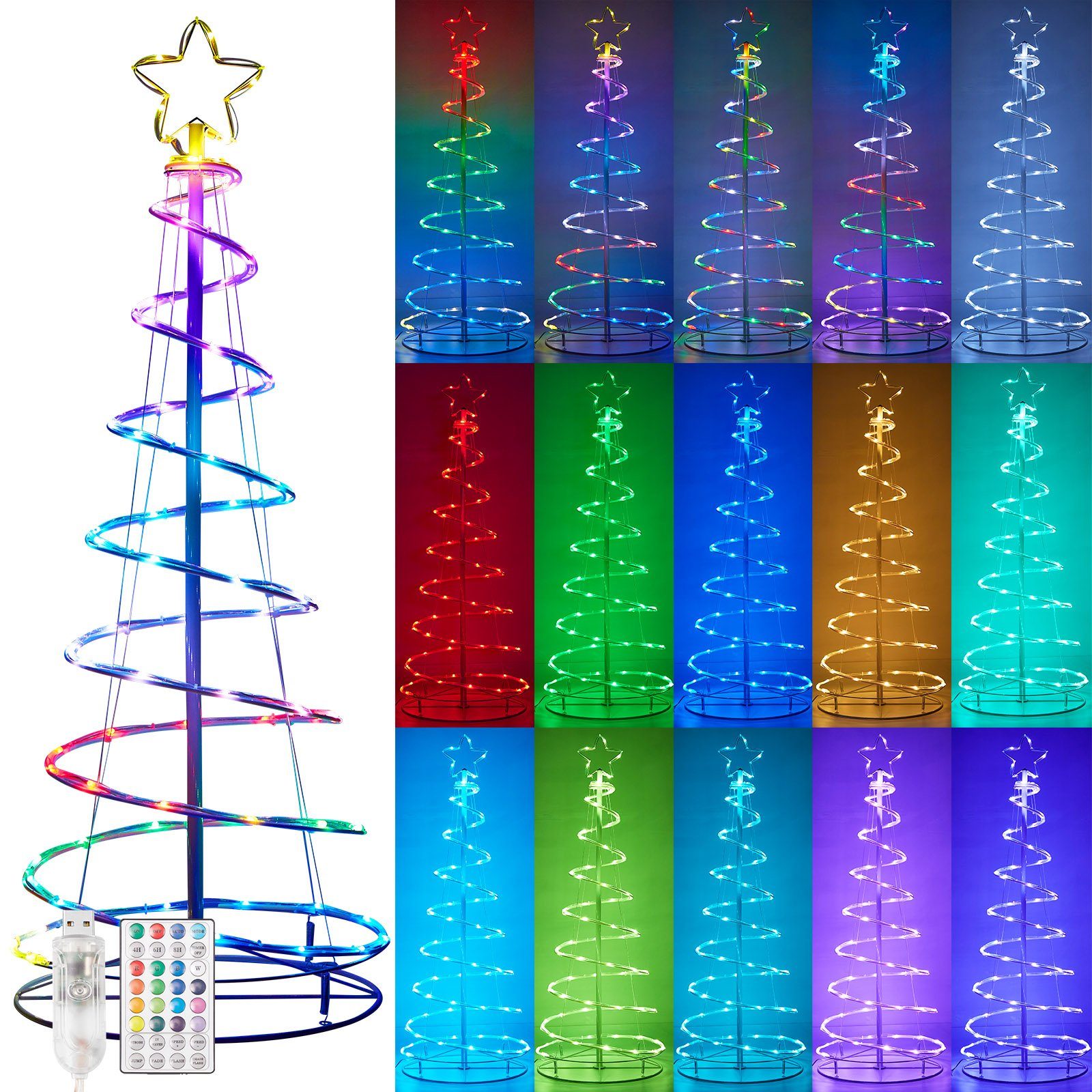 Weihnachtsbaum Lichterkette RGB,Timer,Faltbar,Künstlicher LED Fernbedienung Baum,LED Christbaumbeleuchtung, Baum,Weihnachtsdeko, LED-Baummantel Laybasic