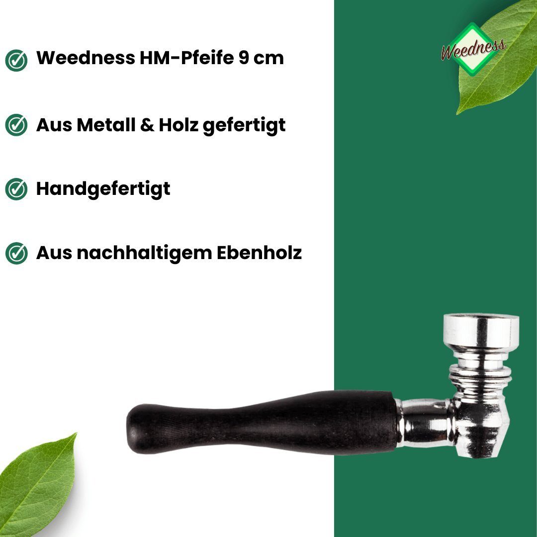 Weedness in 9 Handpfeife Schwarz Holz cm Tabakpfeife Schraubpfeife Metall Holzpfeife