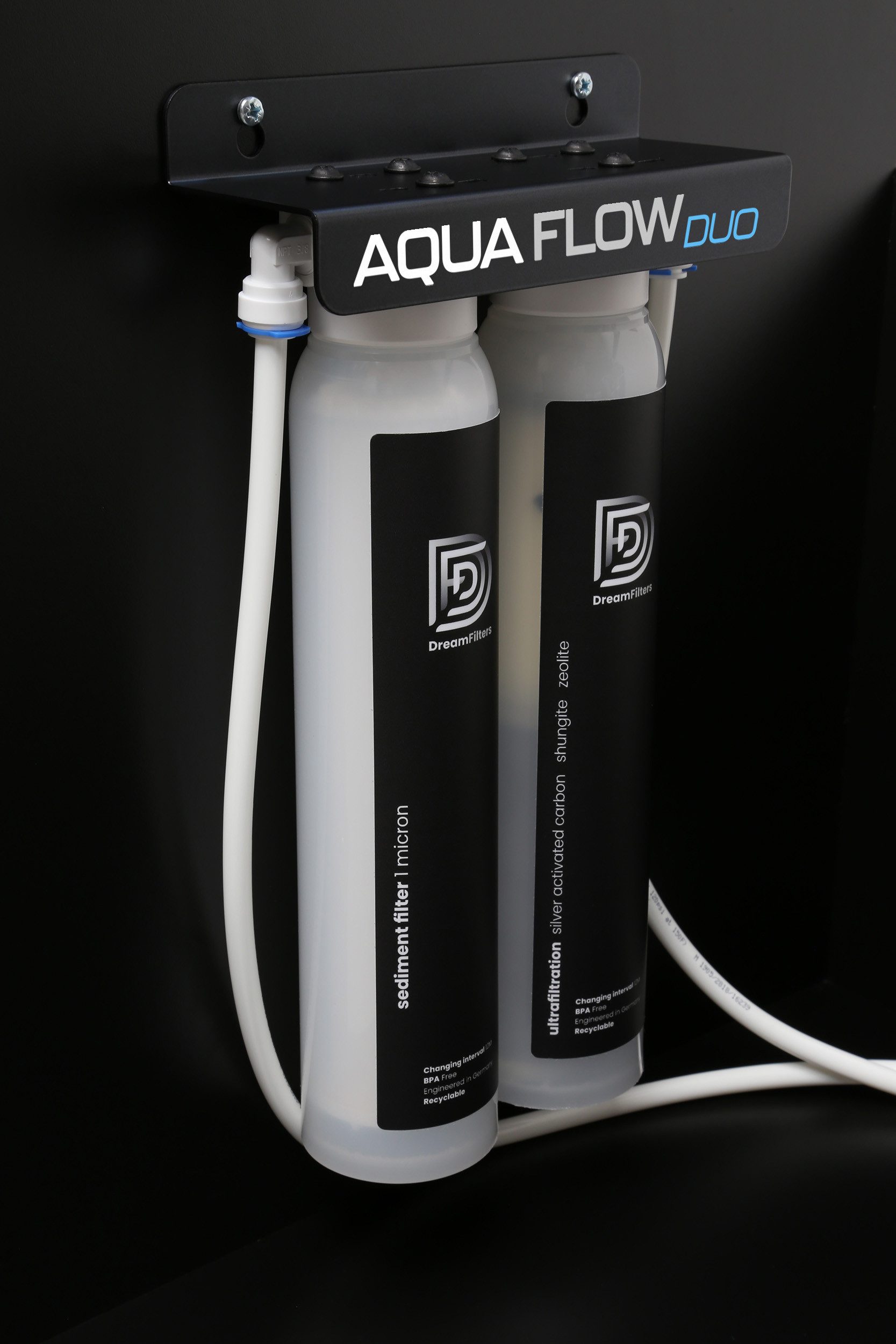 DreamFilters Wasserfilter Kompaktes Filtersystem Aqua Flow Duo, Zubehör für Wohnmobile, Filteranlage mit Ultrafiltration und Aktivkohleblock mit Silberionen