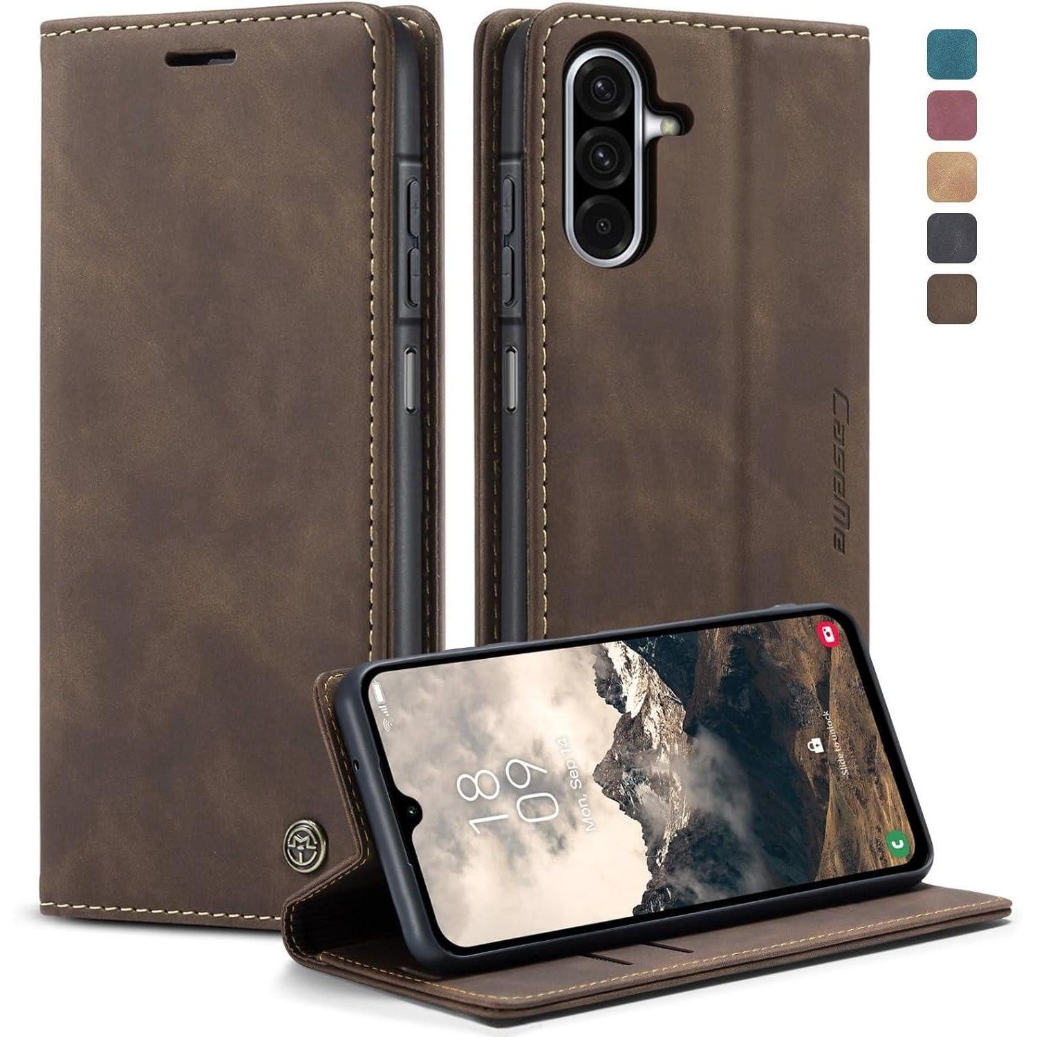 LuxusKollektion Flip Case Handyhülle Galaxy A26 5G Leder Klappbar für Galaxy A26 Kaffee