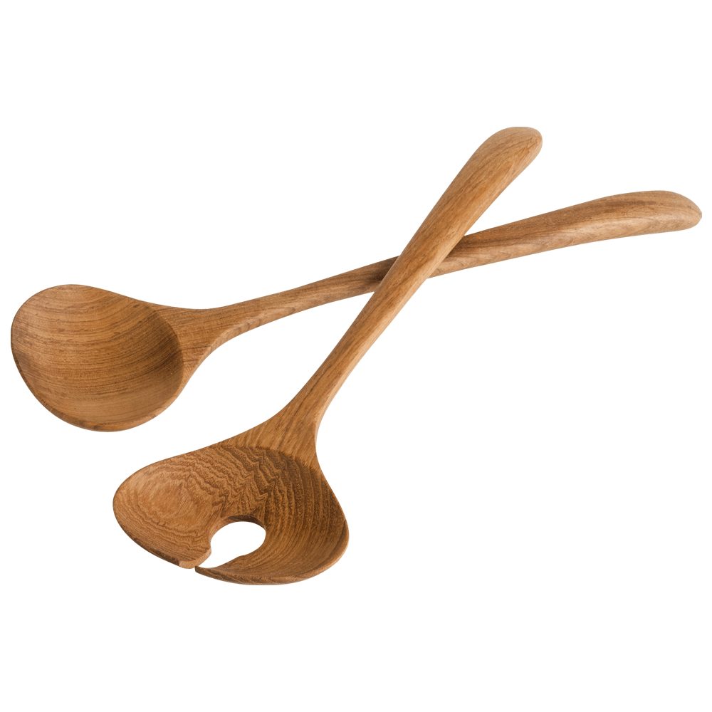 Holz-Leute Salatbesteck modern Teak Länge 30 cm (Set, 2-tlg., Salatlöffel Salatgabel), Salat Besteck Servierbesteck