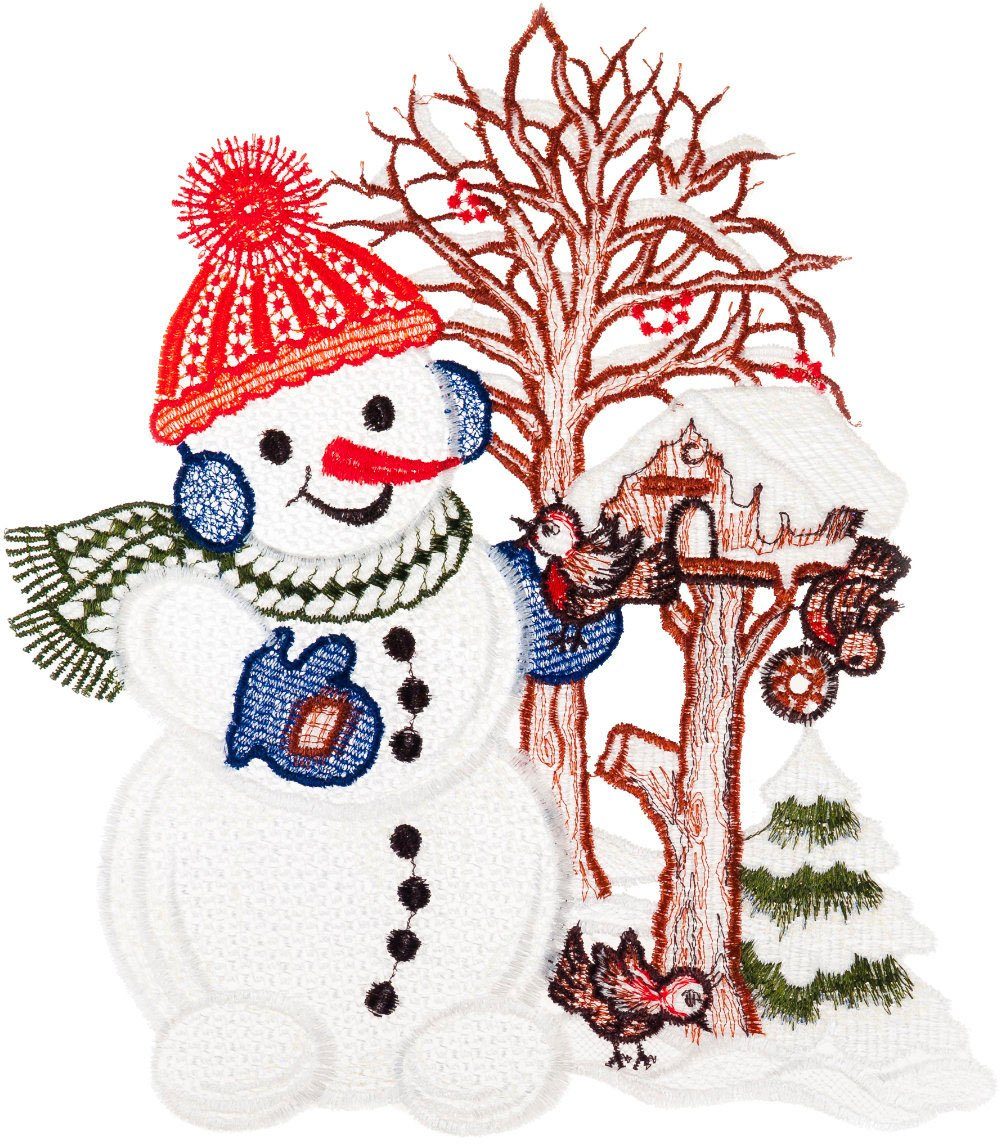 W. Reuter & Sohn - Plauener Spitze® Fensterbild Fensterbild "Schneemann mit günstig online kaufen