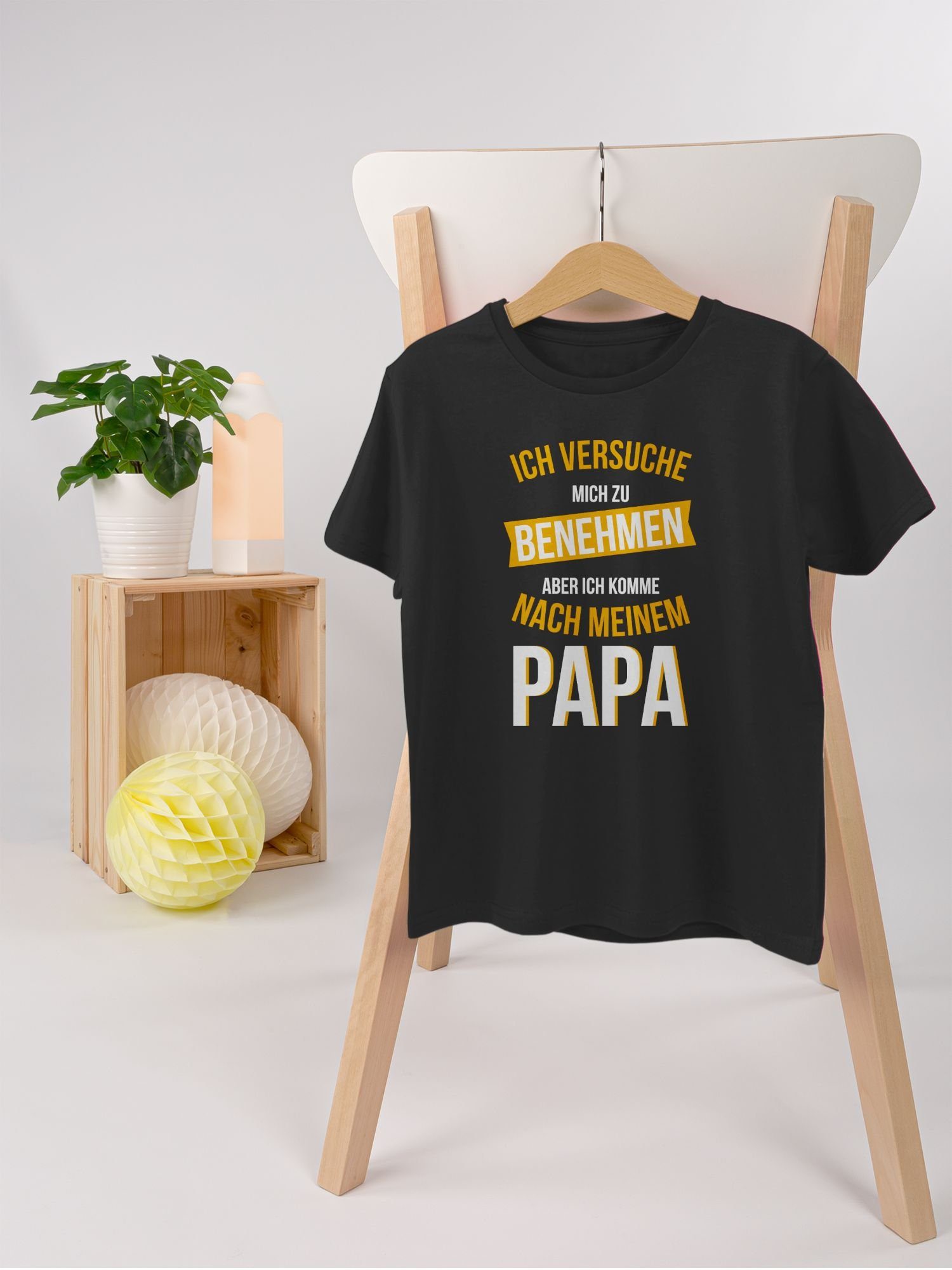 Shirtracer T-Shirt Versuche mich zu Papa Kinder komme Schwarz Sprüche Statement 1 nach benehmen