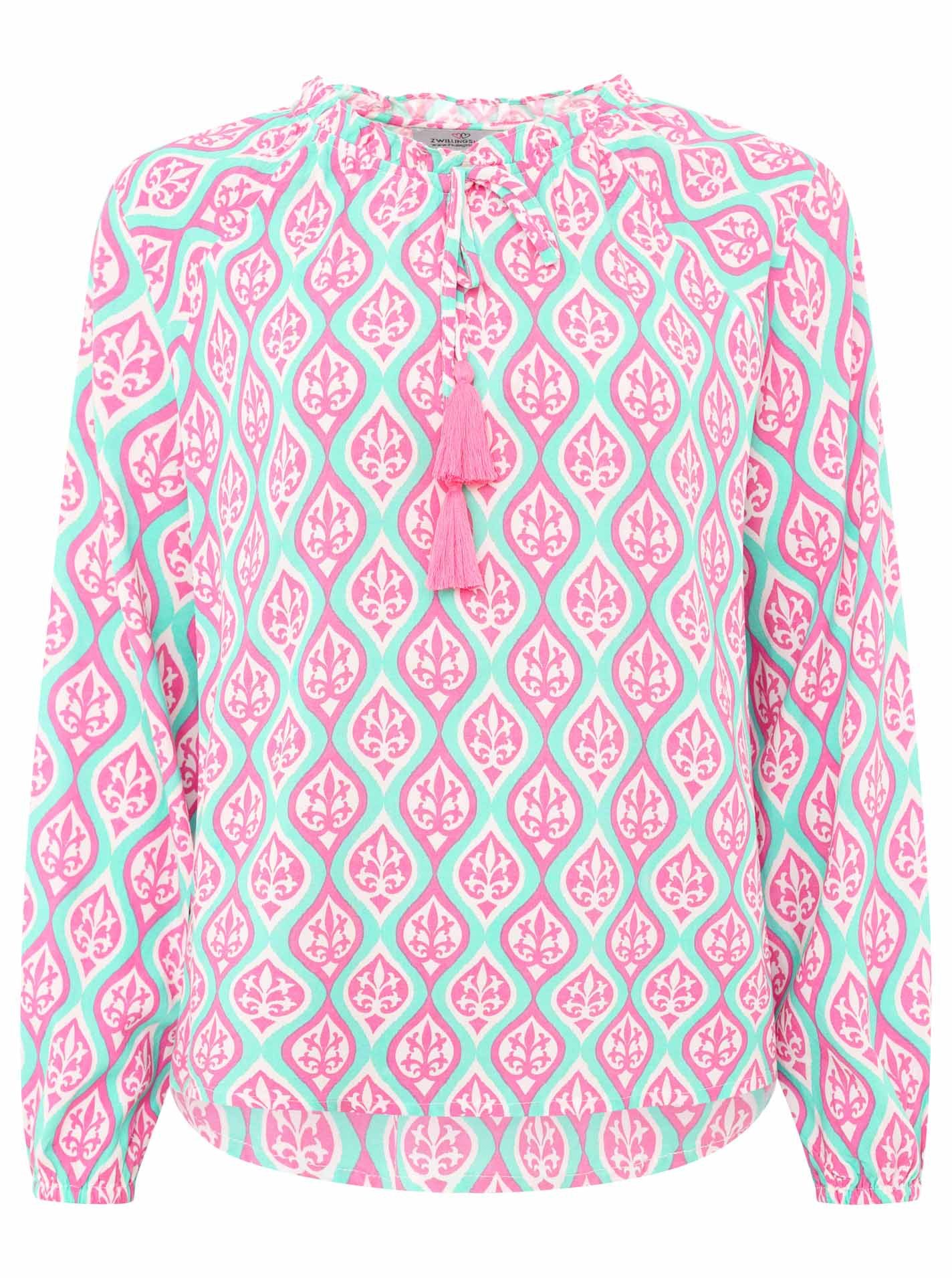 Zwillingsherz Schlupfbluse "Ovale Ranken" Bindeband mit Tasseln, Langarm, V günstig online kaufen