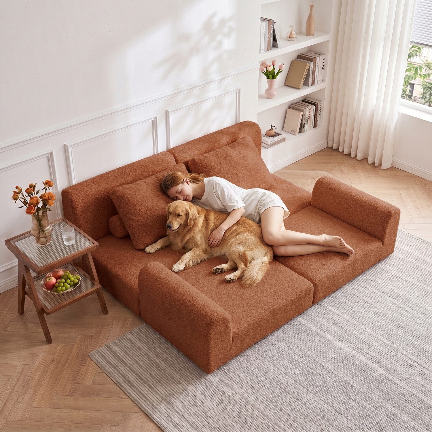 ANYSUN Loungesofa Klappbares Schlafsofa,Sofa Sofas Wohnzimmer,klappbares Gästesofa, 2 Sitzer Sofa Flanellbezug,mit Schlaffunktion, tragbare Schlafsofa geeignet für Wohnzimmer, Wintergärten,Apartments