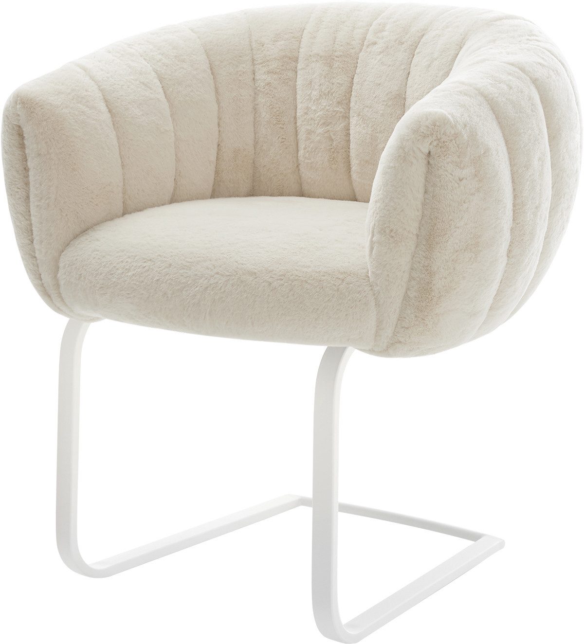 DELIFE Polsterstuhl Jada-Flex, Freischwinger flach Weiß Plüsch Creme-Weiß Taschenfederkern