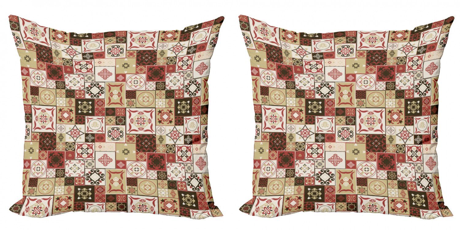 Kissenbezüge Modern Accent Doppelseitiger Digitaldruck, Abakuhaus (2 Stück), marokkanisch Vintage-Quadrat-Muster