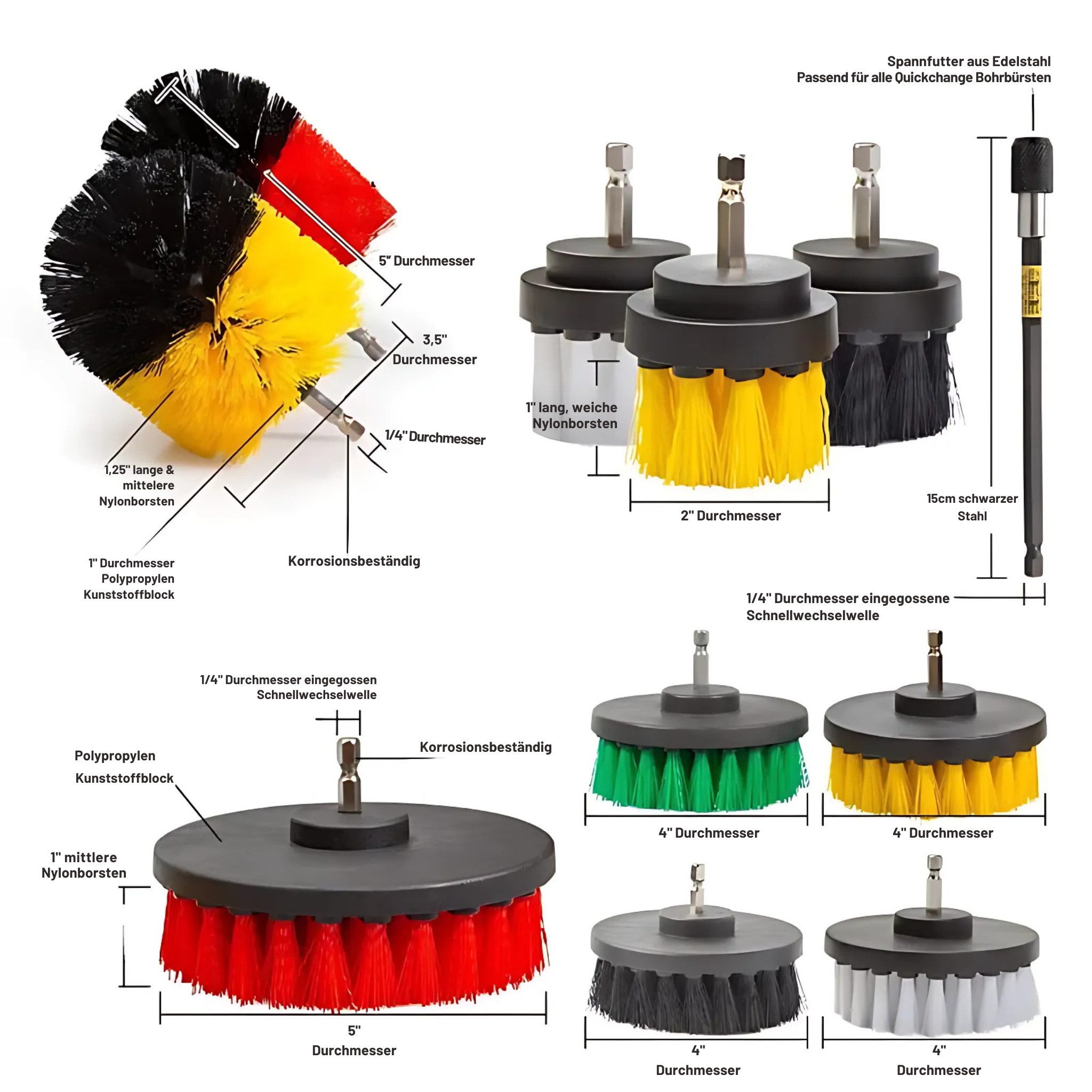 HS.SUPPLY Reinigungsbürsten-Set Bohrmaschinen Bürsten, Akkuschrauber Bürstenaufsätze, Polierpads, Akkuschrauber, Bohrmaschinen, (37-tlg), Schnellverschluss, korrosionsbeständig