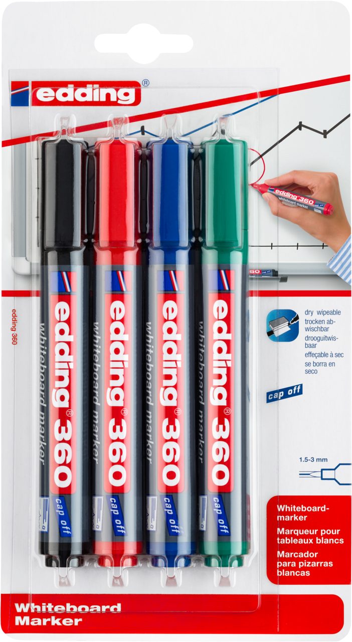 edding Whiteboard Marker edding 360 Whiteboardmarker sortiert (4er Blister)