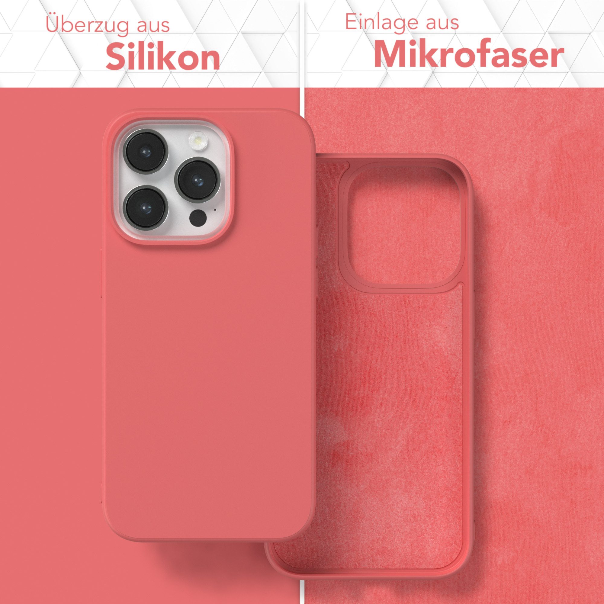 EAZY CASE Handyhülle für Apple iPhone 14 Pro Hülle Silikon 6,1 Zoll, Schutzhülle mit Kameraschutz stoßfest telefonhülle Matt Rot / Hellrot