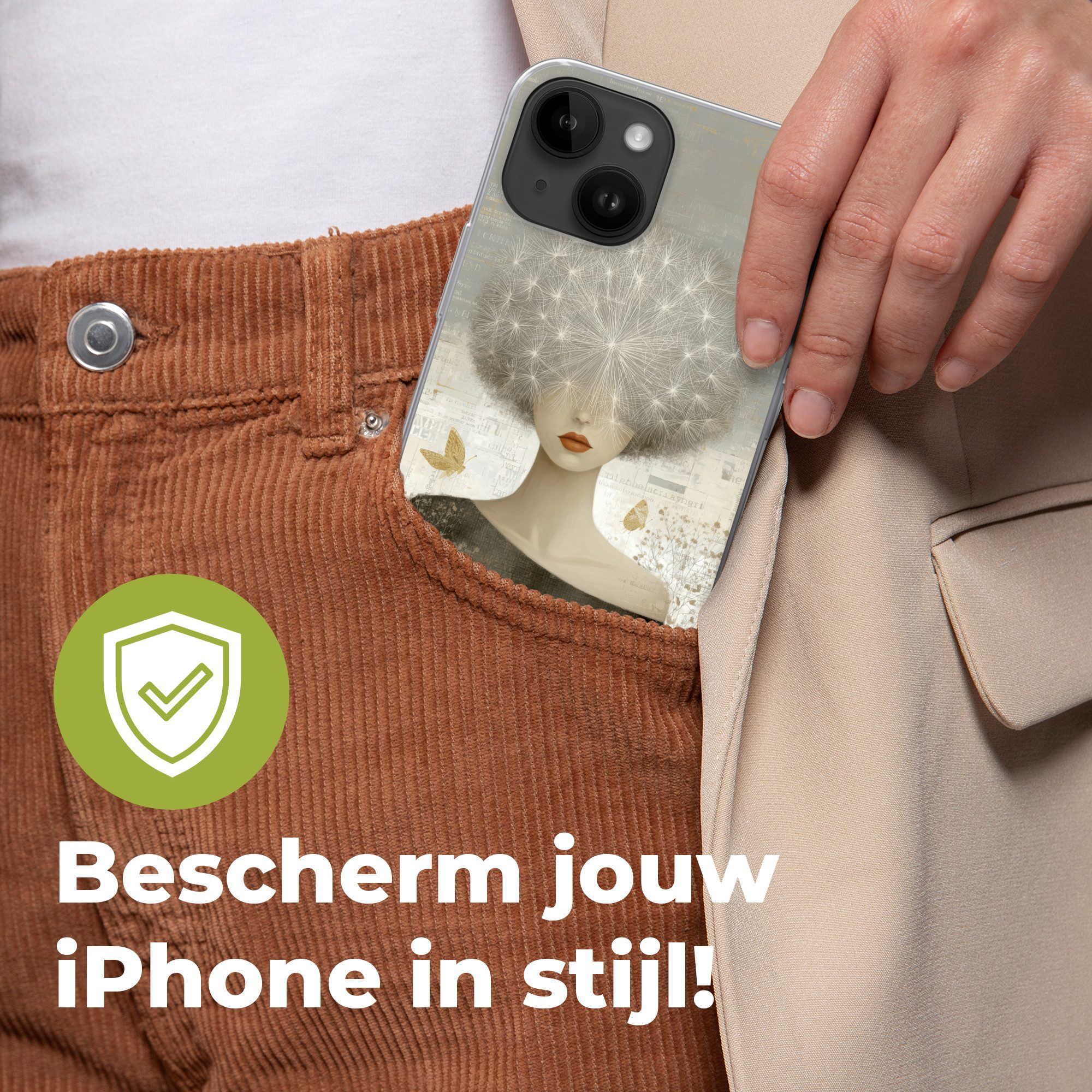 MuchoWow Handyhülle für Apple iPhone 14 Fluff - Frau - Beige, Smartphone-Bumper, Print, Handy Schutzhülle Dünn