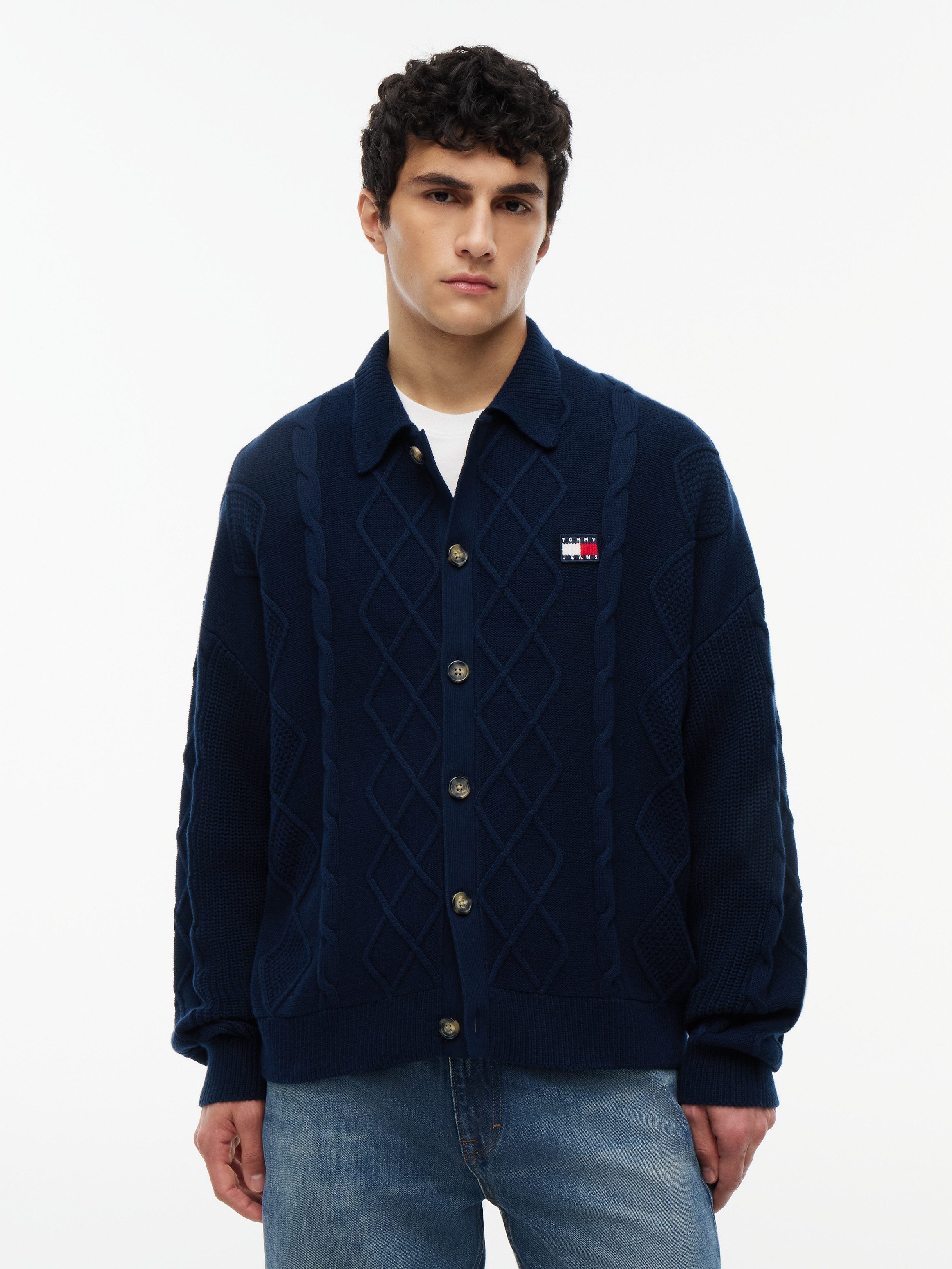 Tommy Jeans Cardigan RELAXED STRIPE CABLE BUTTONUP Relaxed fit mit Zopfstrickmuster