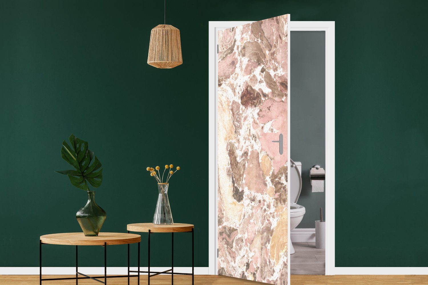 MuchoWow Tür, für Granit Matt, Türaufkleber, (1 Kristalle, St), - 75x205 Rosa - Türtapete bedruckt, Weiß Fototapete cm -