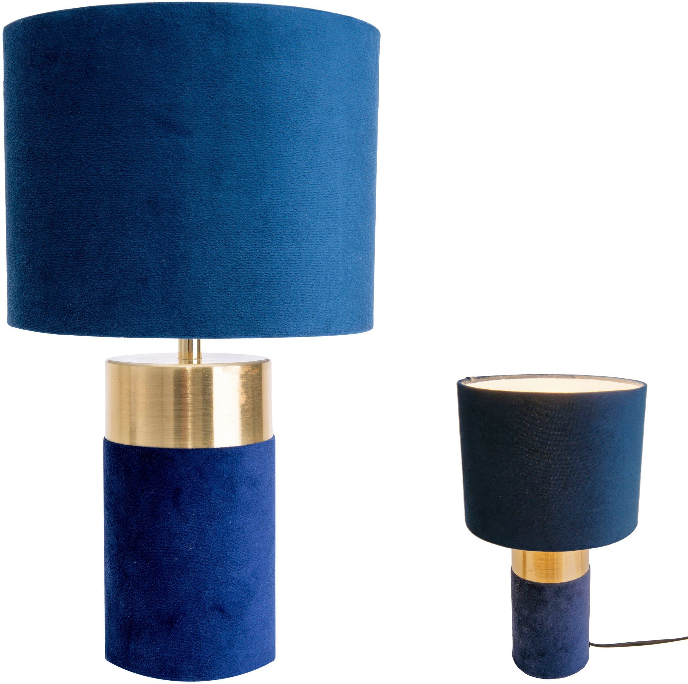 näve Tischleuchte Bordo, ohne Leuchtmittel, 1xE14, Textilschirm blau, Fuß blau gold, Höhe 32cm, Zuleitung 150cm | Tischlampen