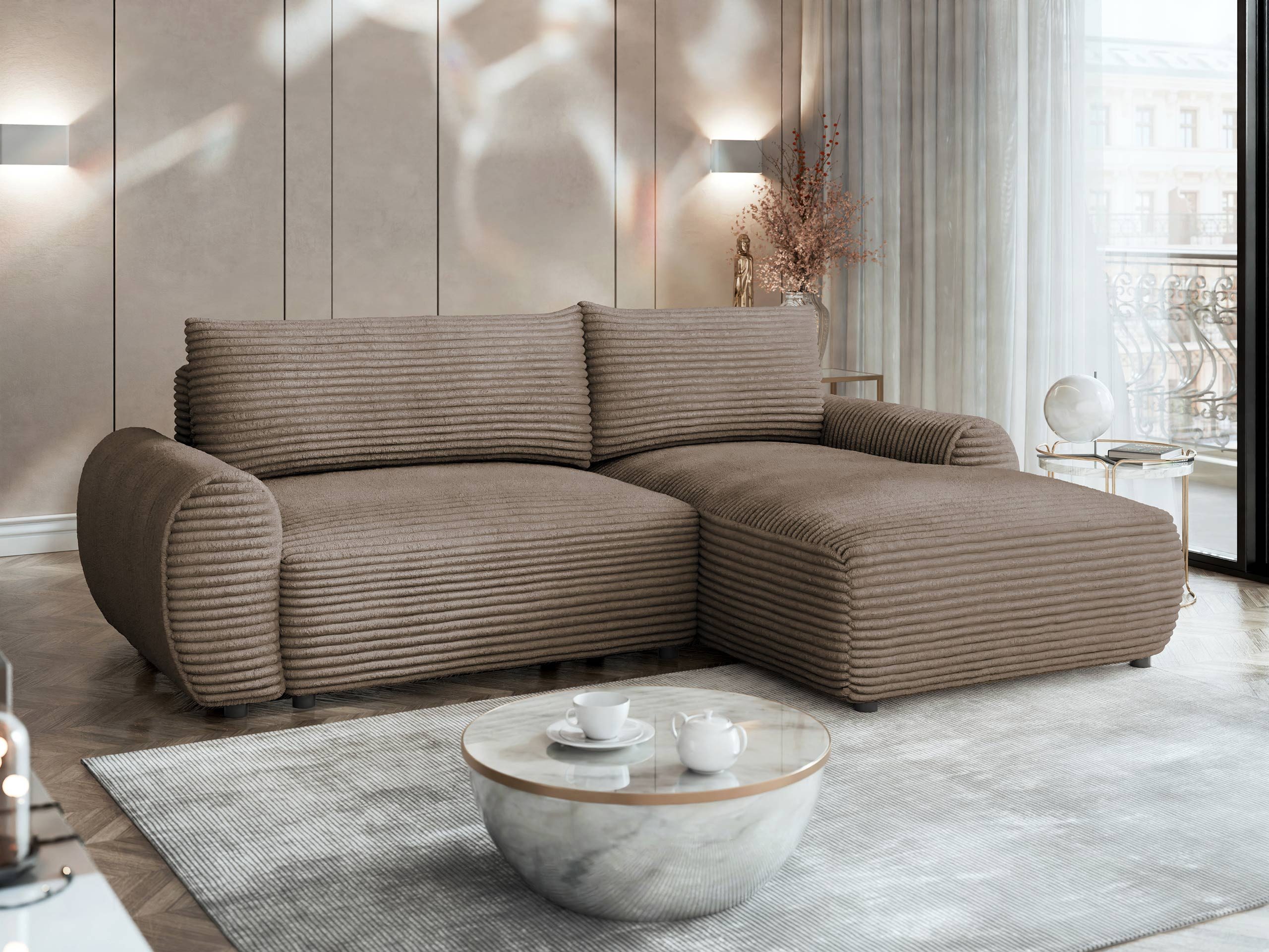 MIRJAN24 Ecksofa Bello, mit Bettkasten und Schlaffunktion, Ausziehmechanismus DL, 267x177x93 cm