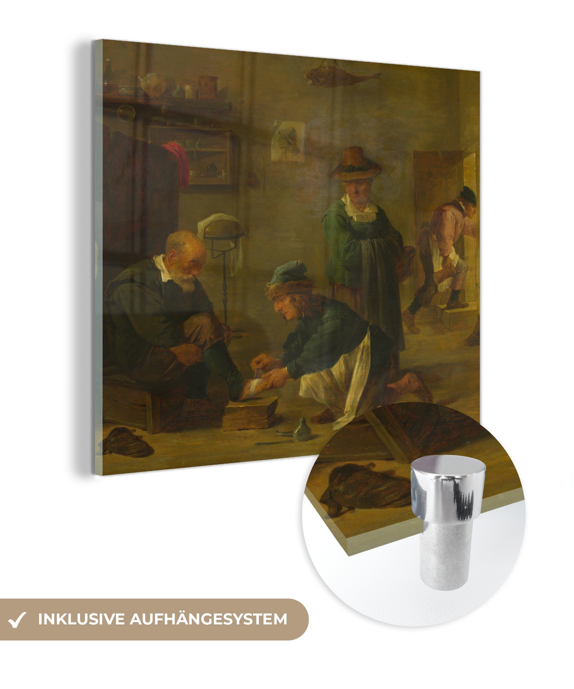 MuchoWow Acrylglasbild Chirurg behandelt den Fuß eines Landarbeiters - David Teniers der, (1 St), Glasbilder - Bilder auf Glas Wandbild - Foto auf Glas - Wanddekoration | Bilder