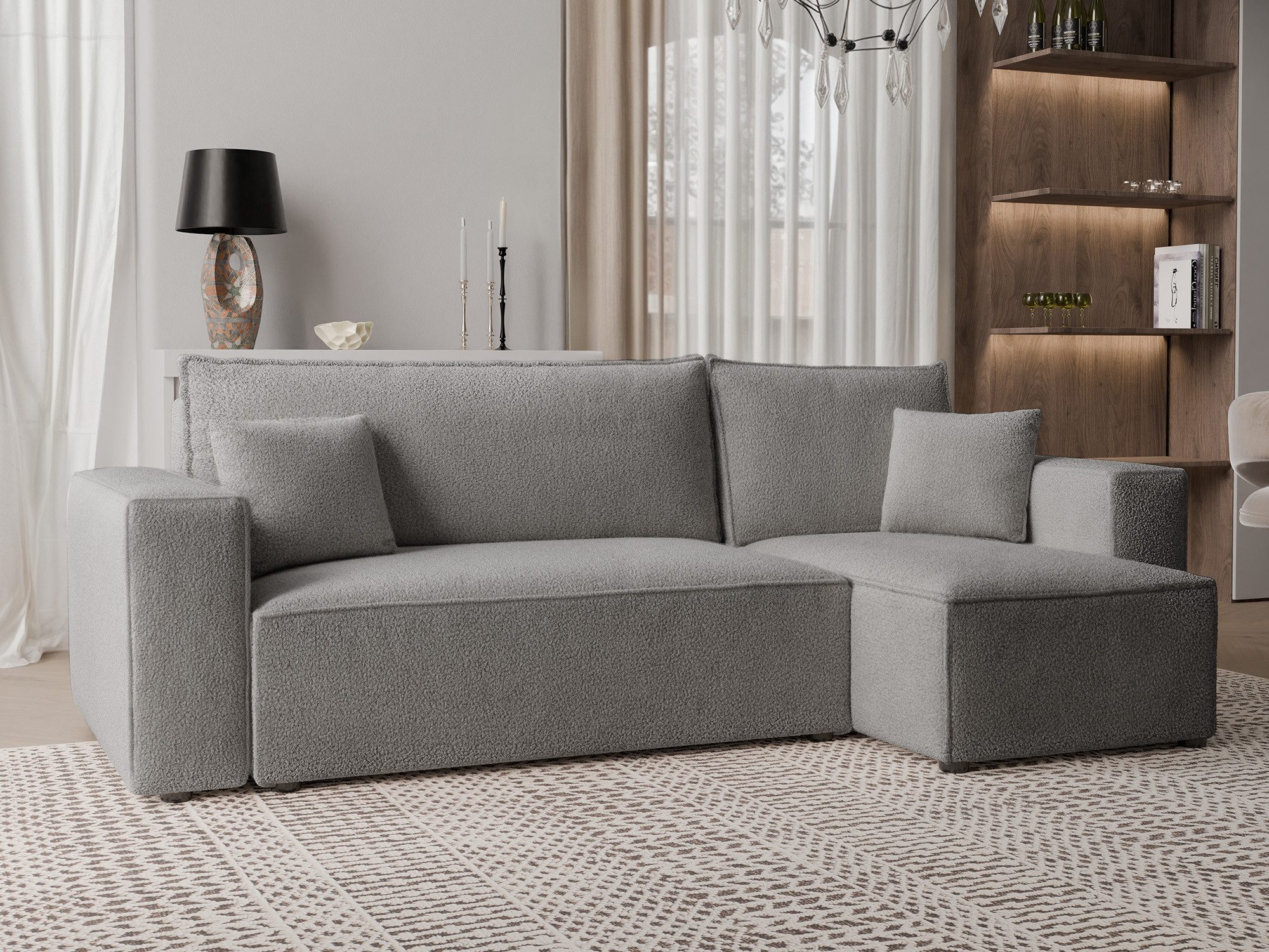yourhouse24 Ecksofa PARIS L Kompakte Design – Trend-Bezug, Schlaffunktion & Bettkasten, mit Schlaffunktion und Bettkasten, Seite universal