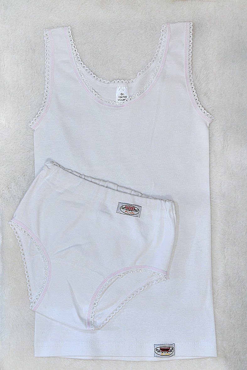 Toker Collection® Unterhemd Mädchen Unterwäsche Set 2x Unterhemd & 2x Slip (Packung, 2er-Pack) aus reiner Baumwolle Weiß
