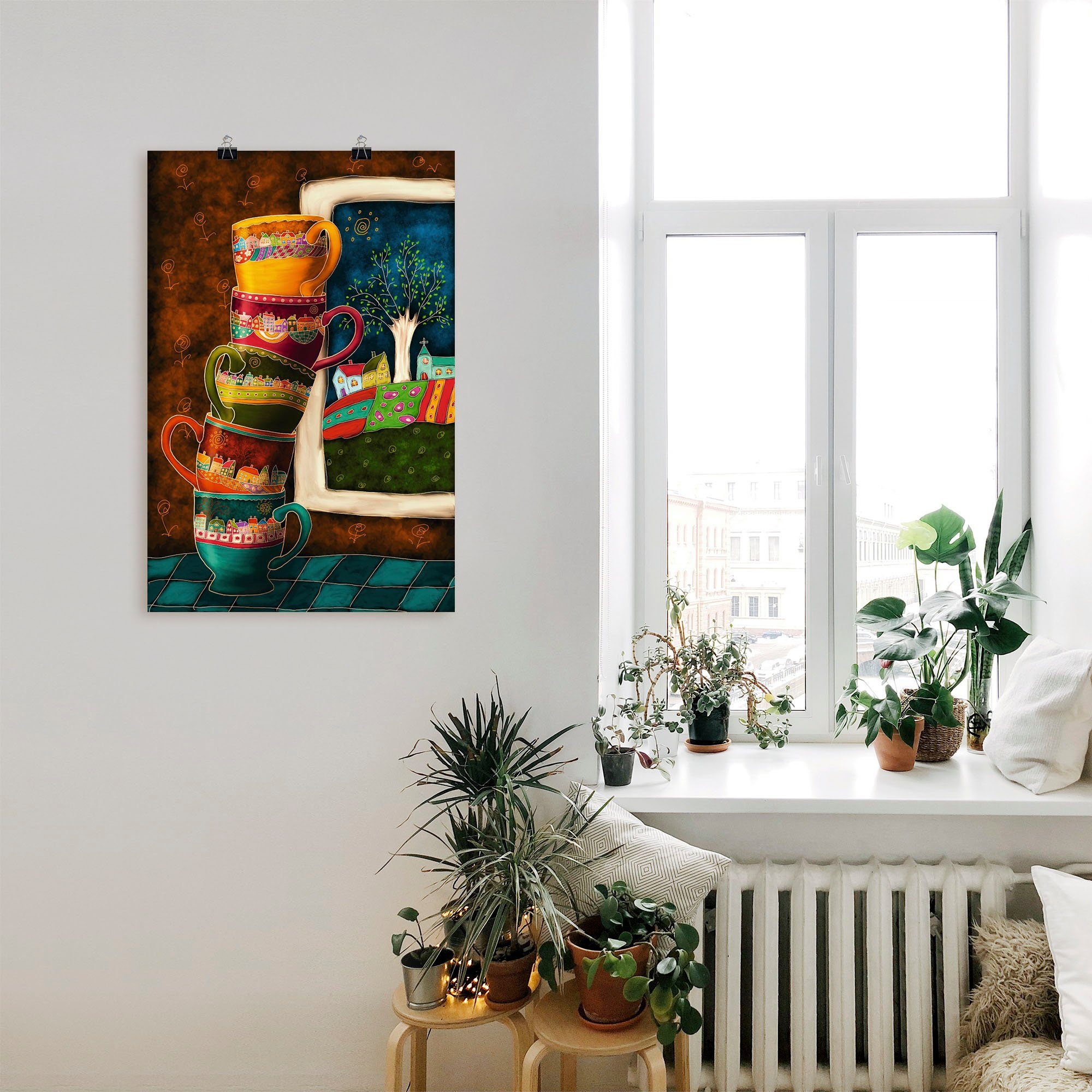 Artland Wandbild Fröhliche Kaffeetassen, Getränke (1 St), als Alubild, Leinwandbild, Poster in verschied. Größen