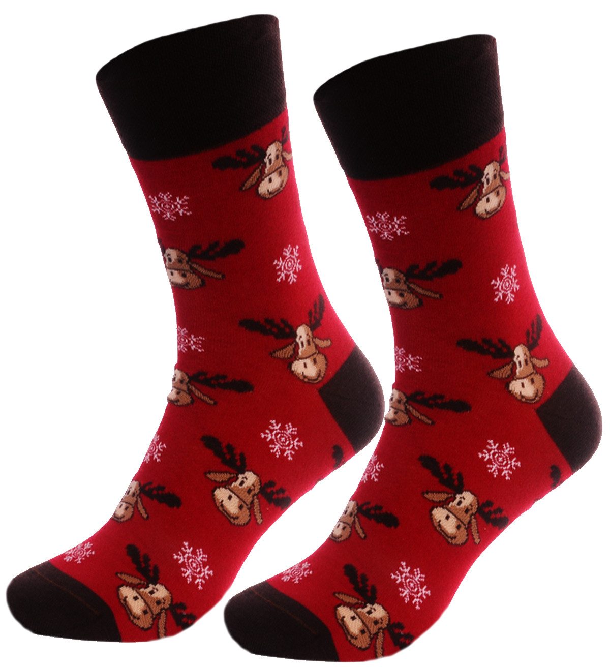 Martinex Носки Weihnachtssocken in Weinrot mit Rentieren socks Freizetsocken elastisch, weihnachtlich, weich, nahtlos, 37 38 39 40 41 42