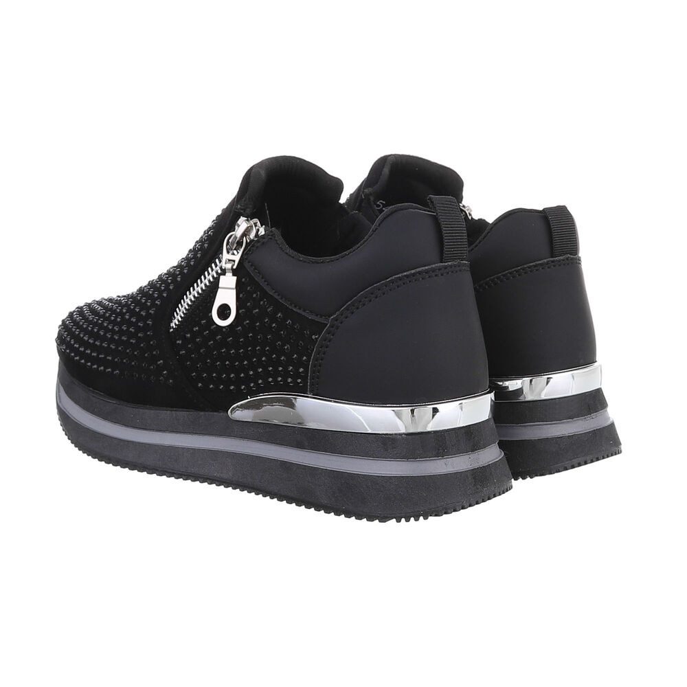 Ital-Design Damen Low-Top Freizeit Sneaker (86016692) Keilabsatz/Wedge Sneakers Low in Schwarz