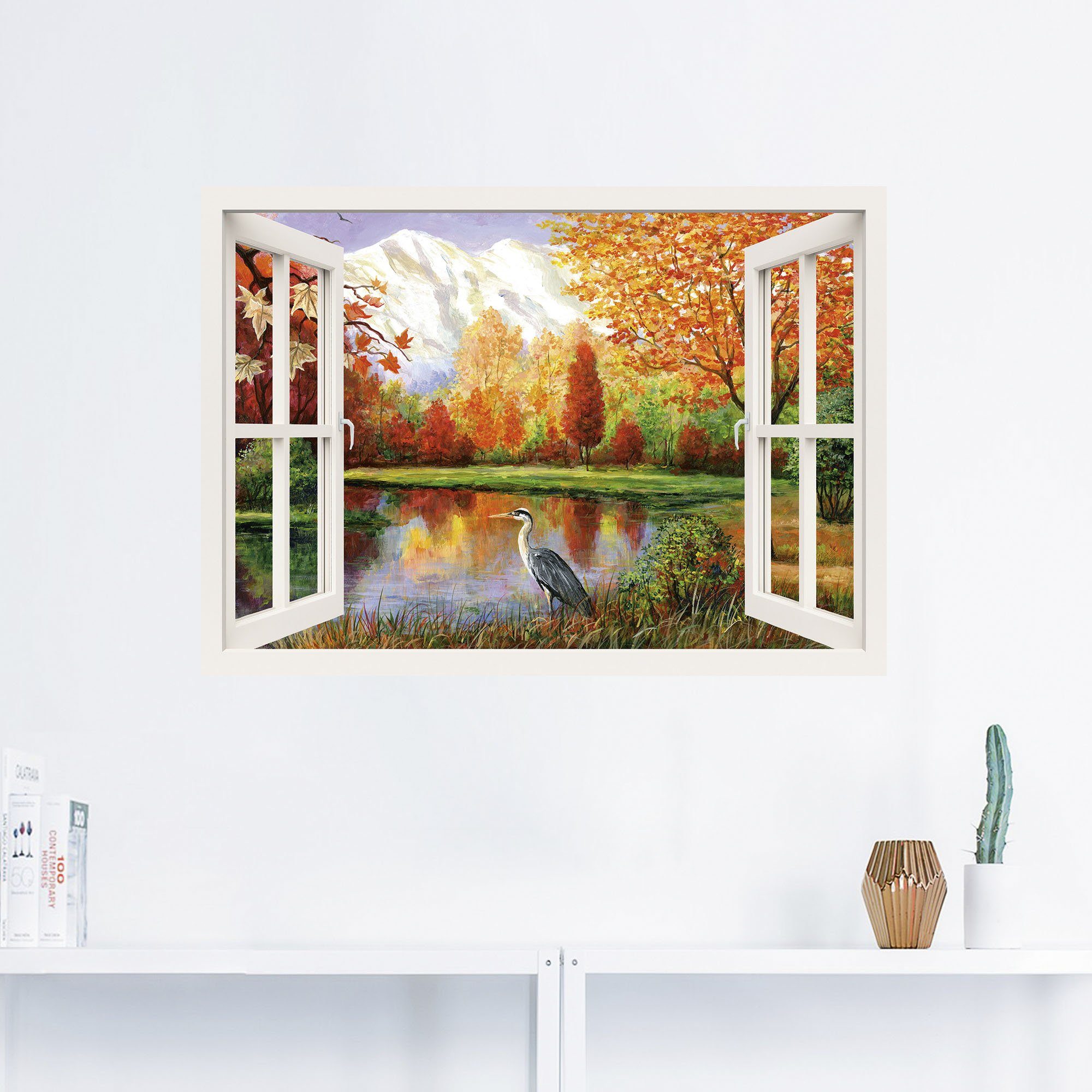 Artland Wandbild St), in oder versch. Fensterblick als (1 am Herbst See, Leinwandbild, Poster Wandaufkleber Größen