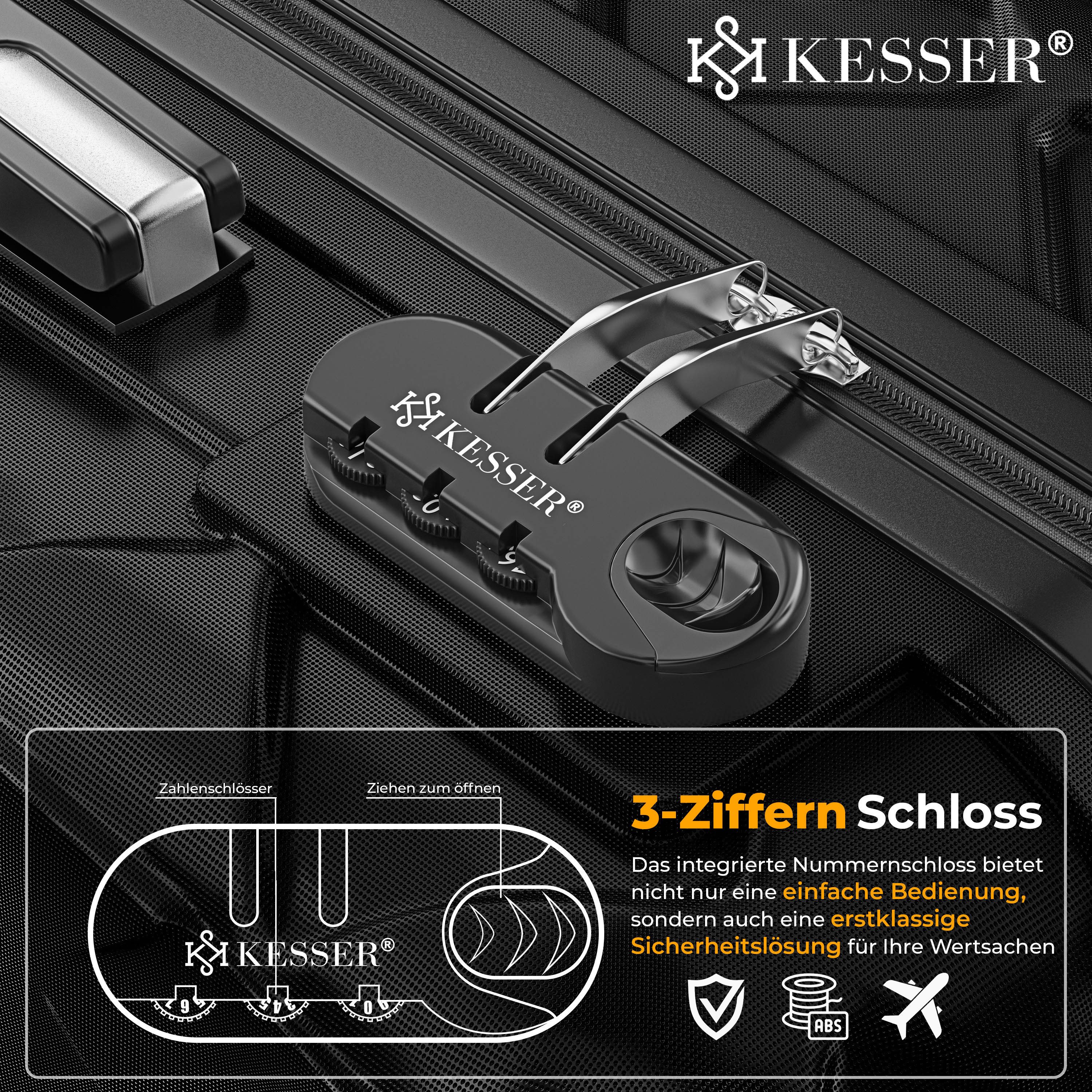 KESSER Hartschalen-Trolley Reisekoffer, 4 Rollen, ABS Hartschalenkoffer mit Zahlenschloss Kofferwaage & Reisebrieftasche