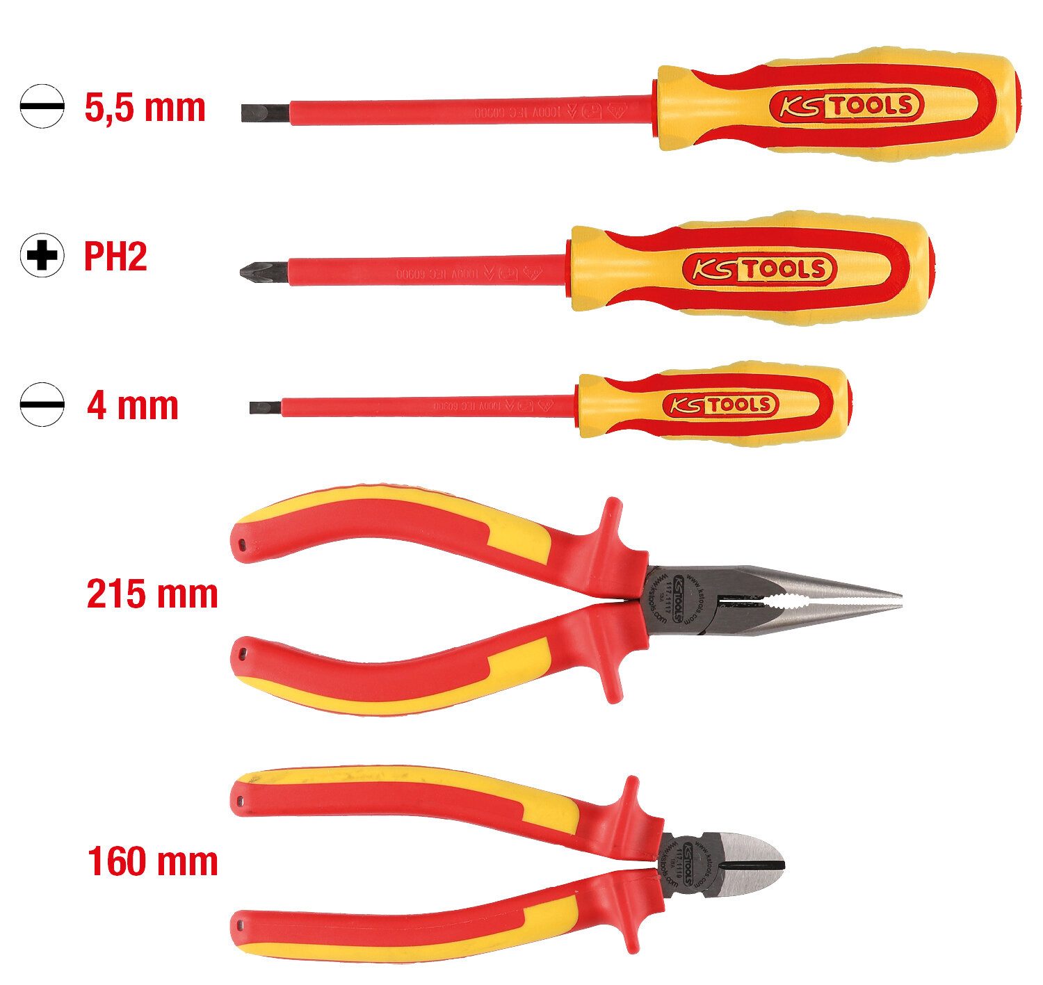 KS Tools Zangenset ERGOTORQUE VDE, 5-tlg., Zangen- und Schraubendreher-Satz, 5-teilig Variante 1