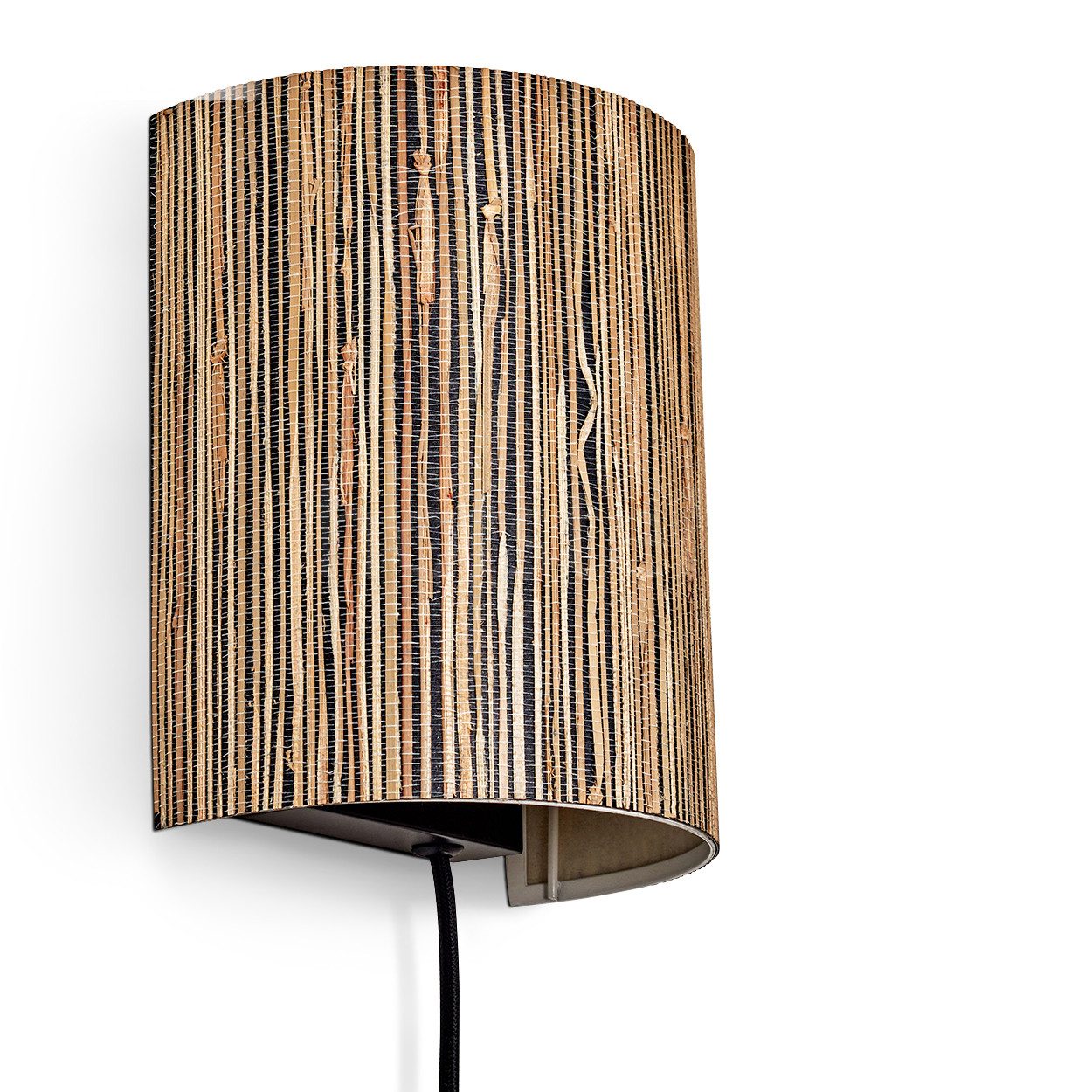 hofstein Wandleuchte Wandlampe aus Metall/Seegras in Schwarz/Braun, ohne Leuchtmittel, Wandleuchte m. Stecker/Schalter, Kabel, UP & Down Lichteffekt, 1 x E27