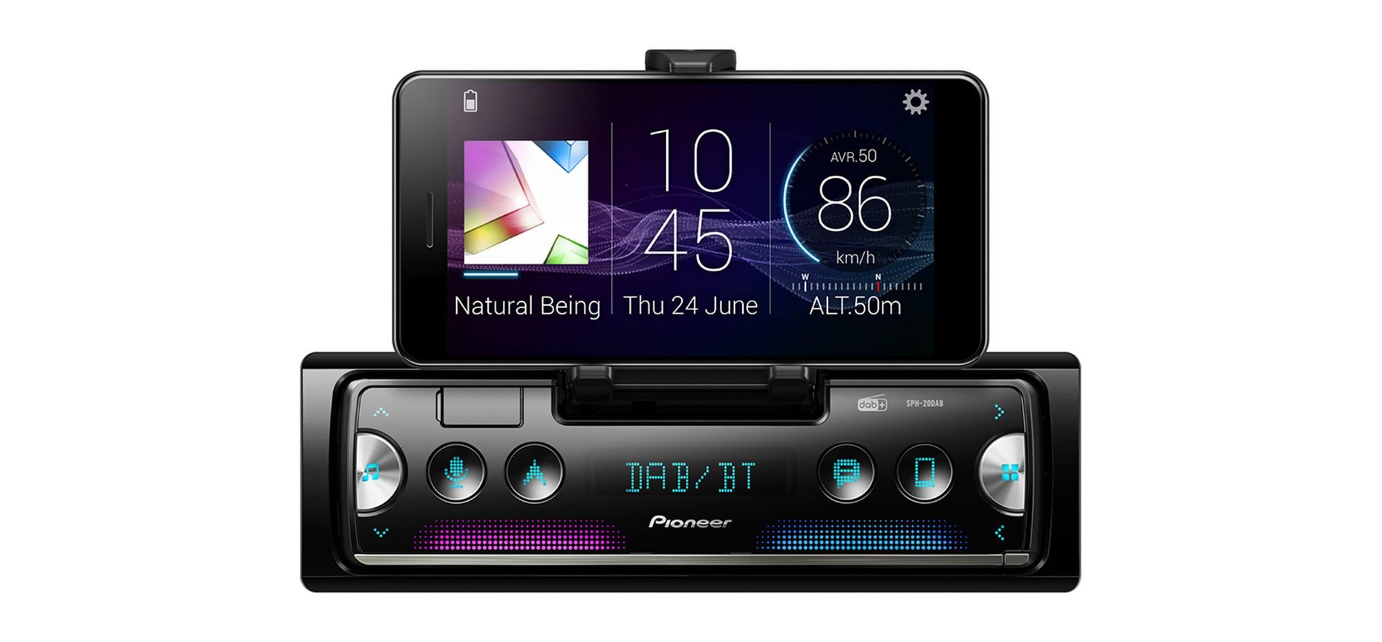 Pioneer SPH-20DAB Smartphone APP Radio Bluetooth Spotify Android iPhone Autoradio (RDS, AM/FM Radio, Animiertes Display, 1 DIN)