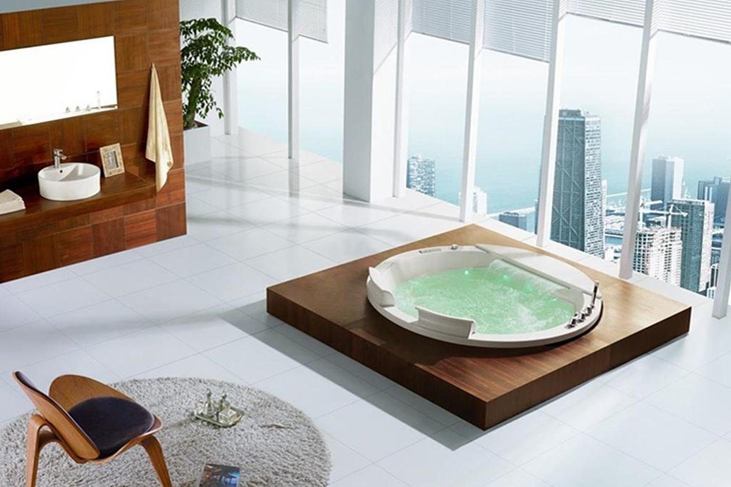 Duwilux Whirlpool-Badewanne 2 Personen Whirlpool 155x155 Austin 2 Badewanne (komplett weiß), (1-tlg), Farblichttherapie