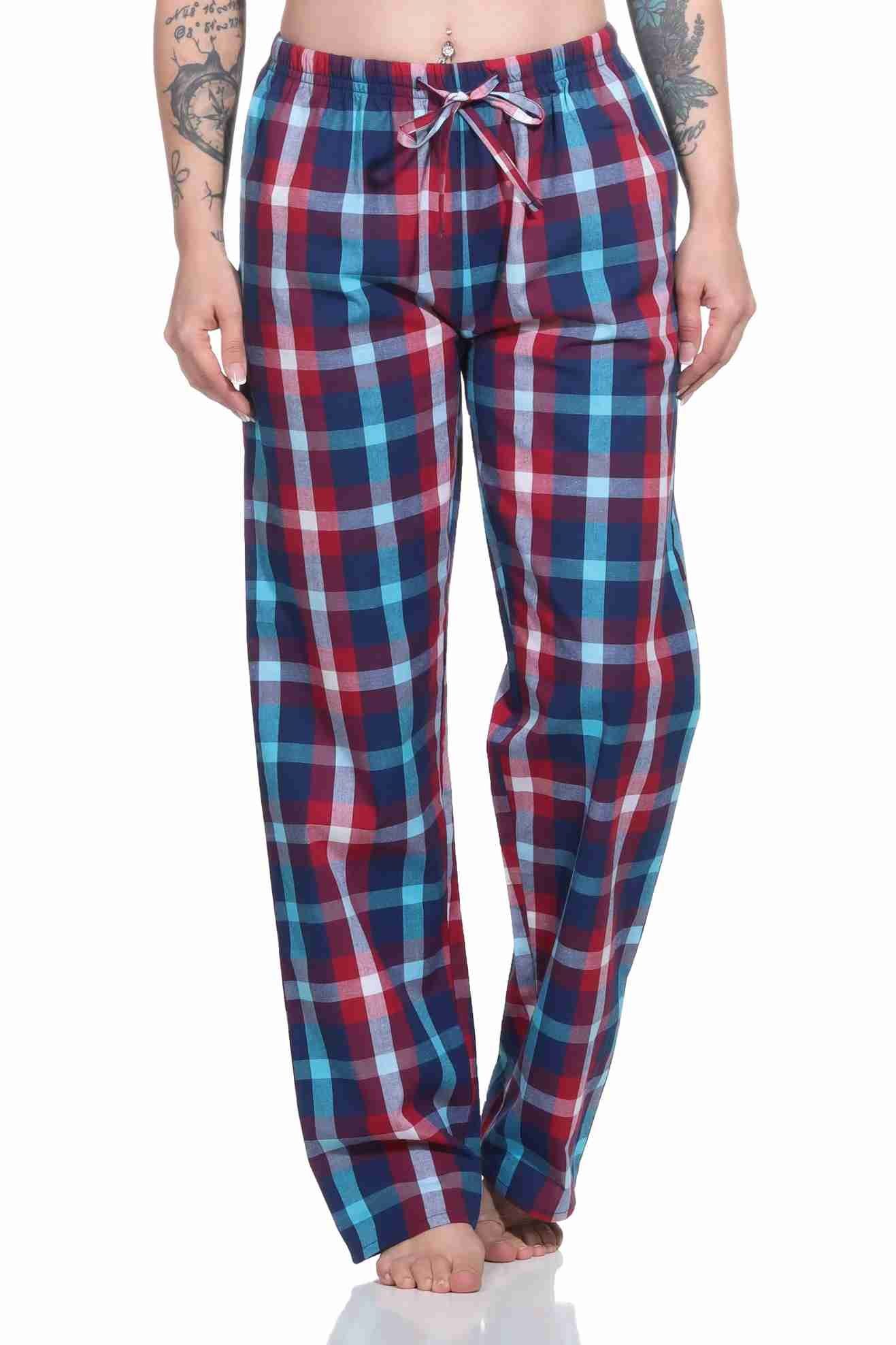 Normann Pyjama Damen Schlafanzug Hose lang gewebt aus Baumwolle – ideal zum relaxen rot