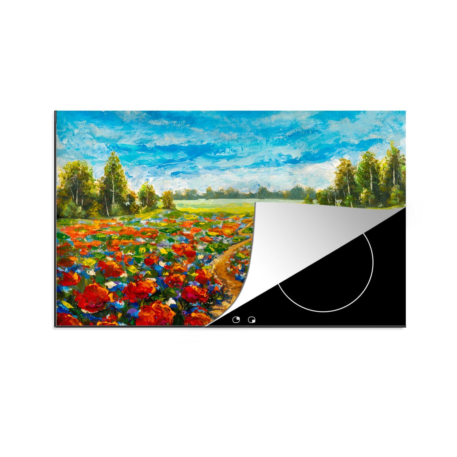 MuchoWow Herdblende-/Abdeckplatte Ölfarbe - Malerei - Blumen - Landschaft, Vinyl, (1 tlg), 81x52 cm, Induktionskochfeld Schutz für die küche, Ceranfeldabdeckung