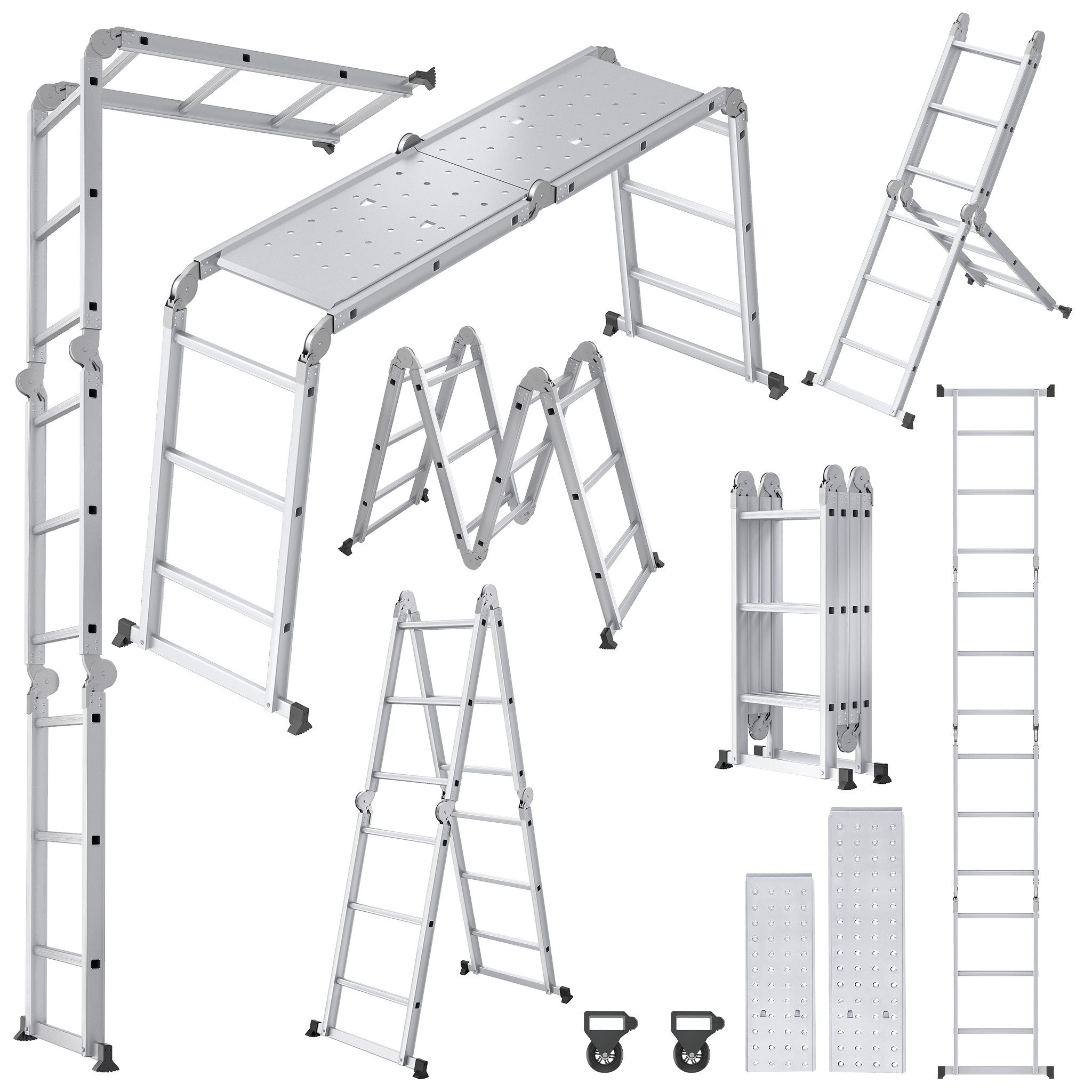 FIVMEN Teleskopleiter Multifunktionsleiter Mehrzweckleiter Aluminium mit Plattform
