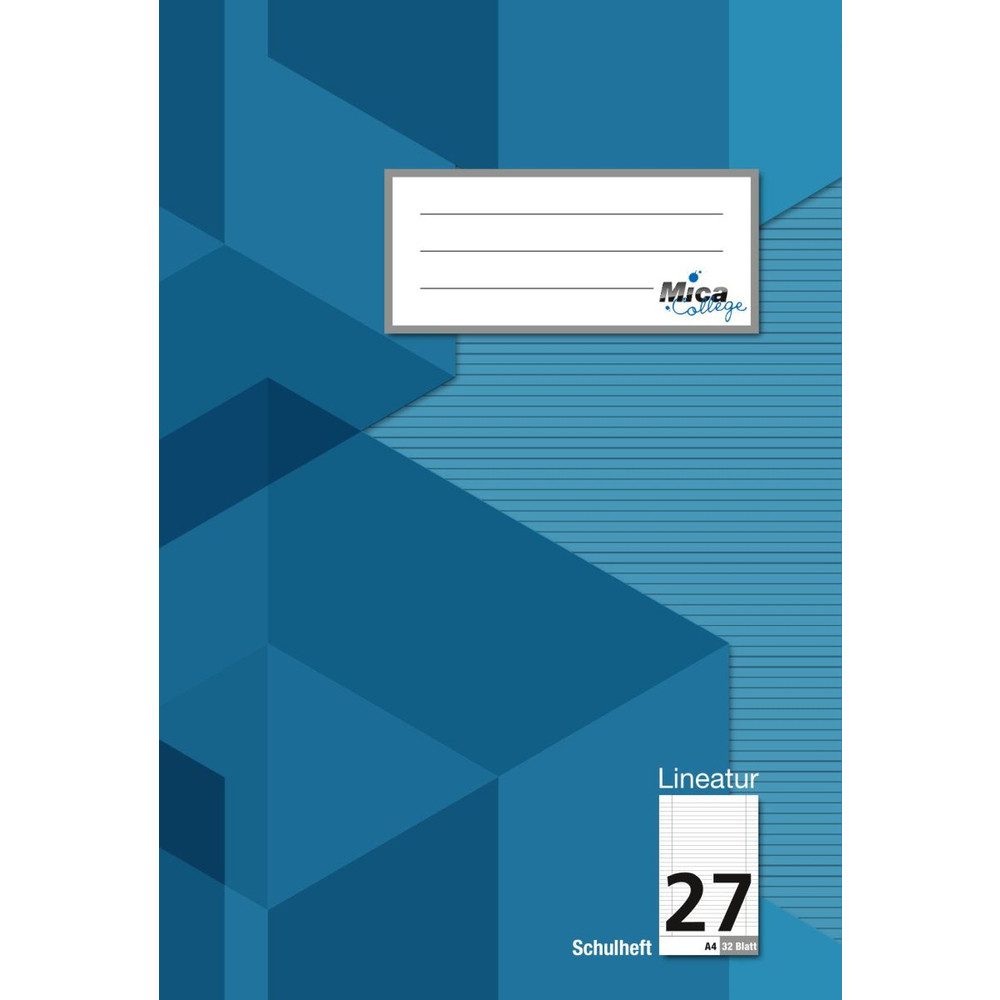 MICA Schulheft Doppelheft A4 - Lineatur 27 - liniert mit Doppelrand - 32 Blatt