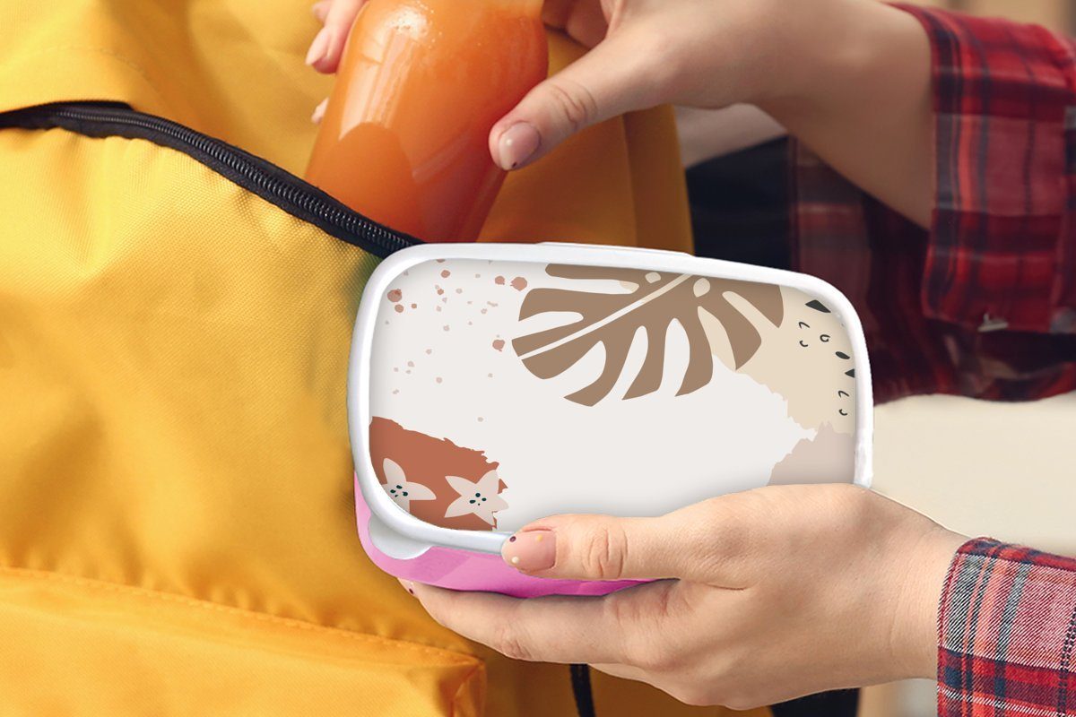 Sommer Brotbox Lunchbox - Mädchen, rosa (2-tlg), - Kunststoff, Brotdose Kinder, Erwachsene, Snackbox, für Kunststoff Monstera MuchoWow Grau,