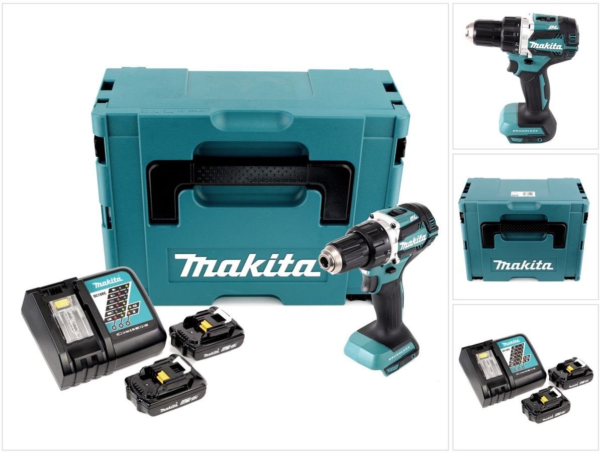 Makita Säulenbohrmaschine DDF 484 RAJ Akku Bohrschrauber 18 V 54 Nm Brushless + 2x Akku 2,0 Ah