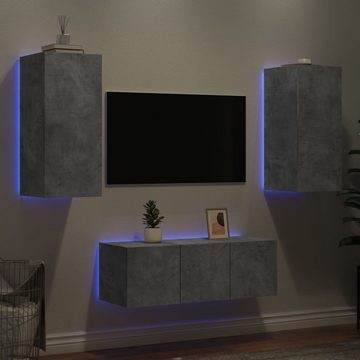 vidaXL TV-Wand 4-tlg. Wohnwand mit LED-Beleuchtung Betongrau Holzwerkstoff, (1-St)